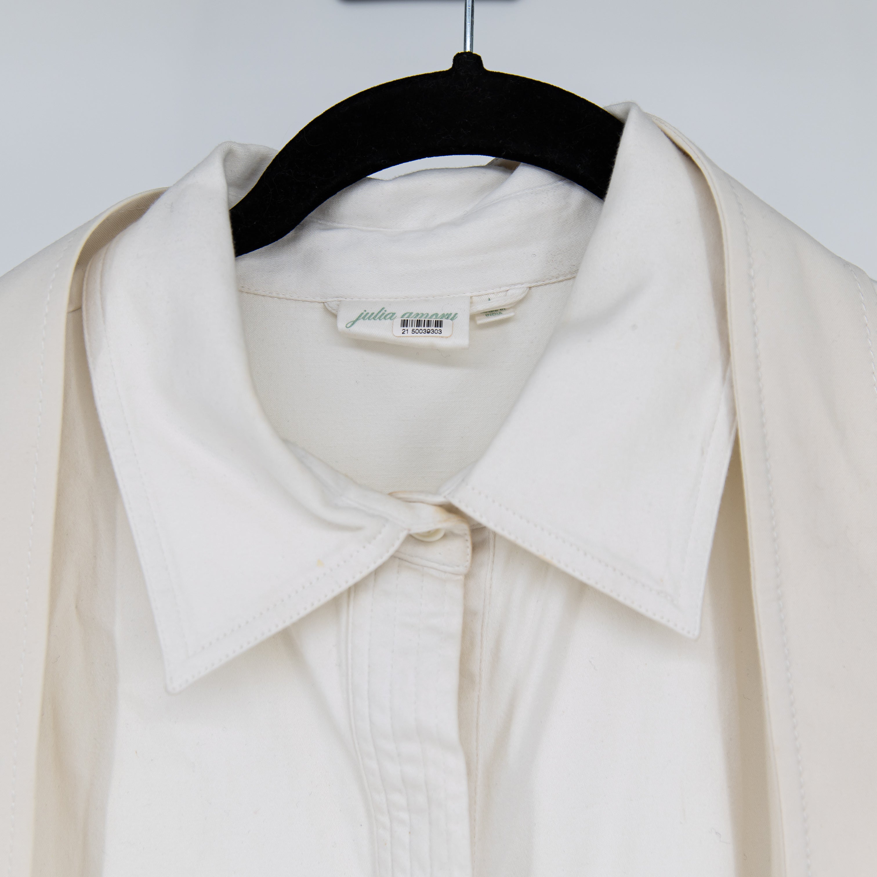 Julia Amory Betty Cotton Stretch Belted Pocket Midi Shirt Dress Ivory White L