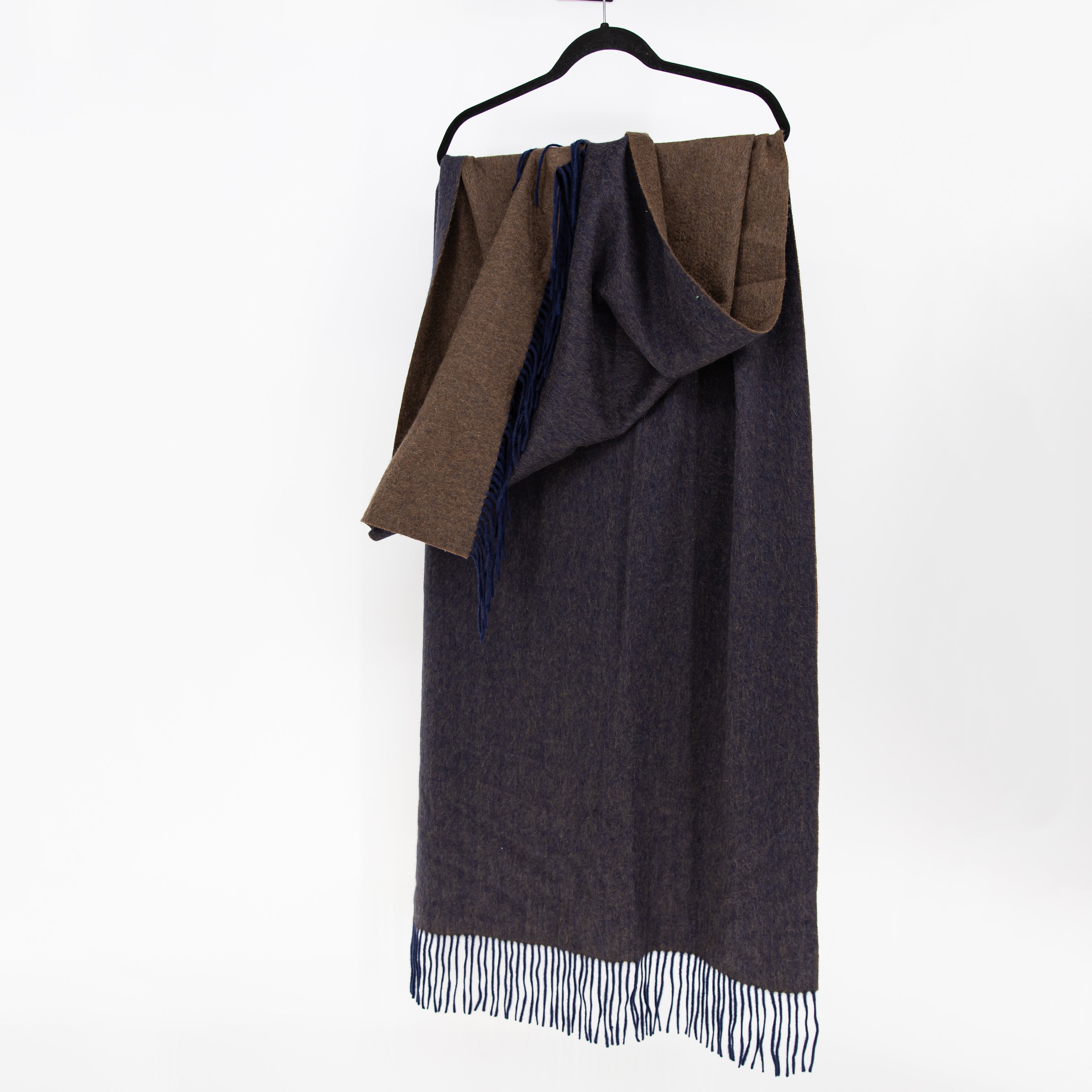 J. McLaughlin 100% Cashmere Felt Texture Fringe Scarf Wrap Shawl Brown Blue