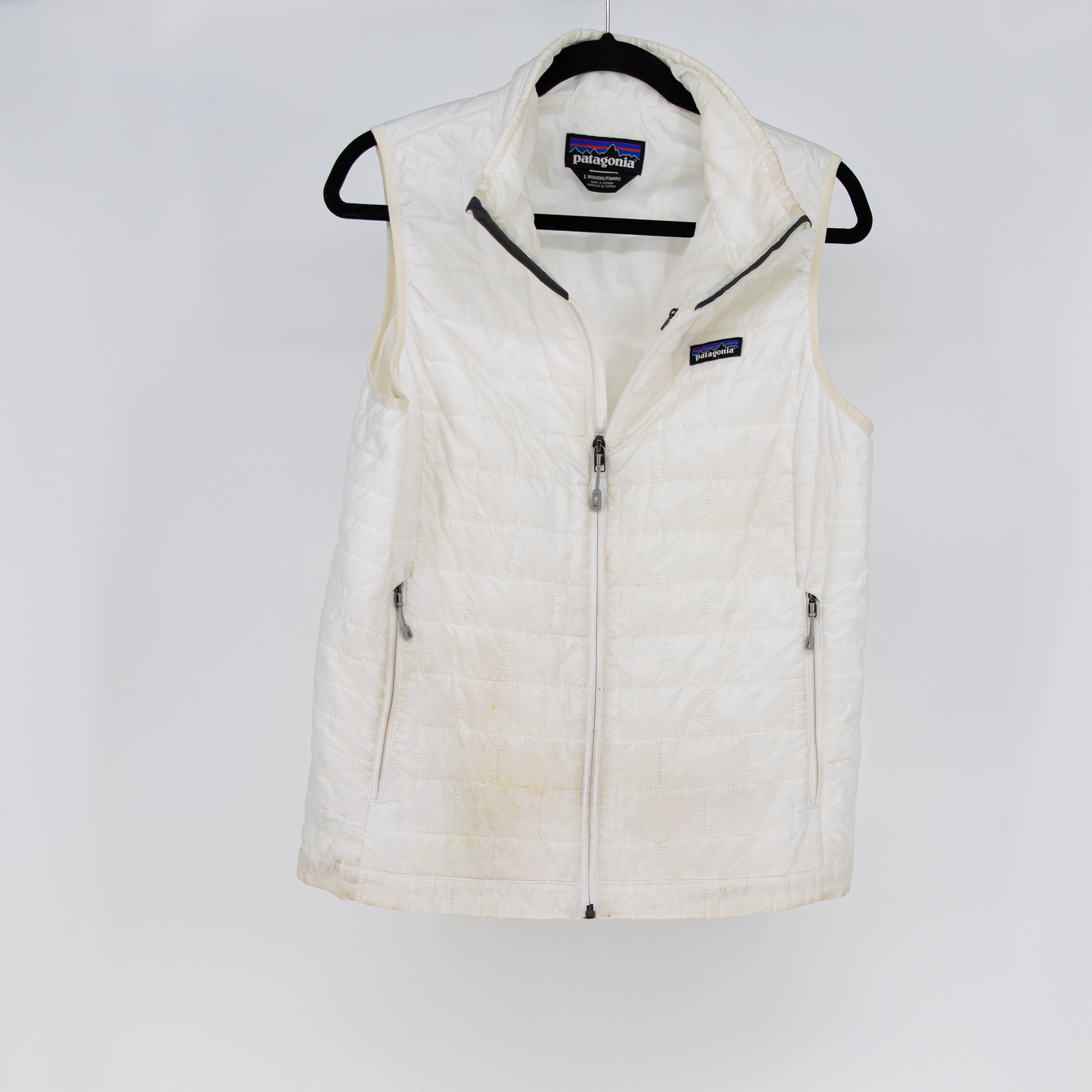 Patagonia Women's Nano Puff Quilted Sleeveless Full Zip Vest Jacket White Large