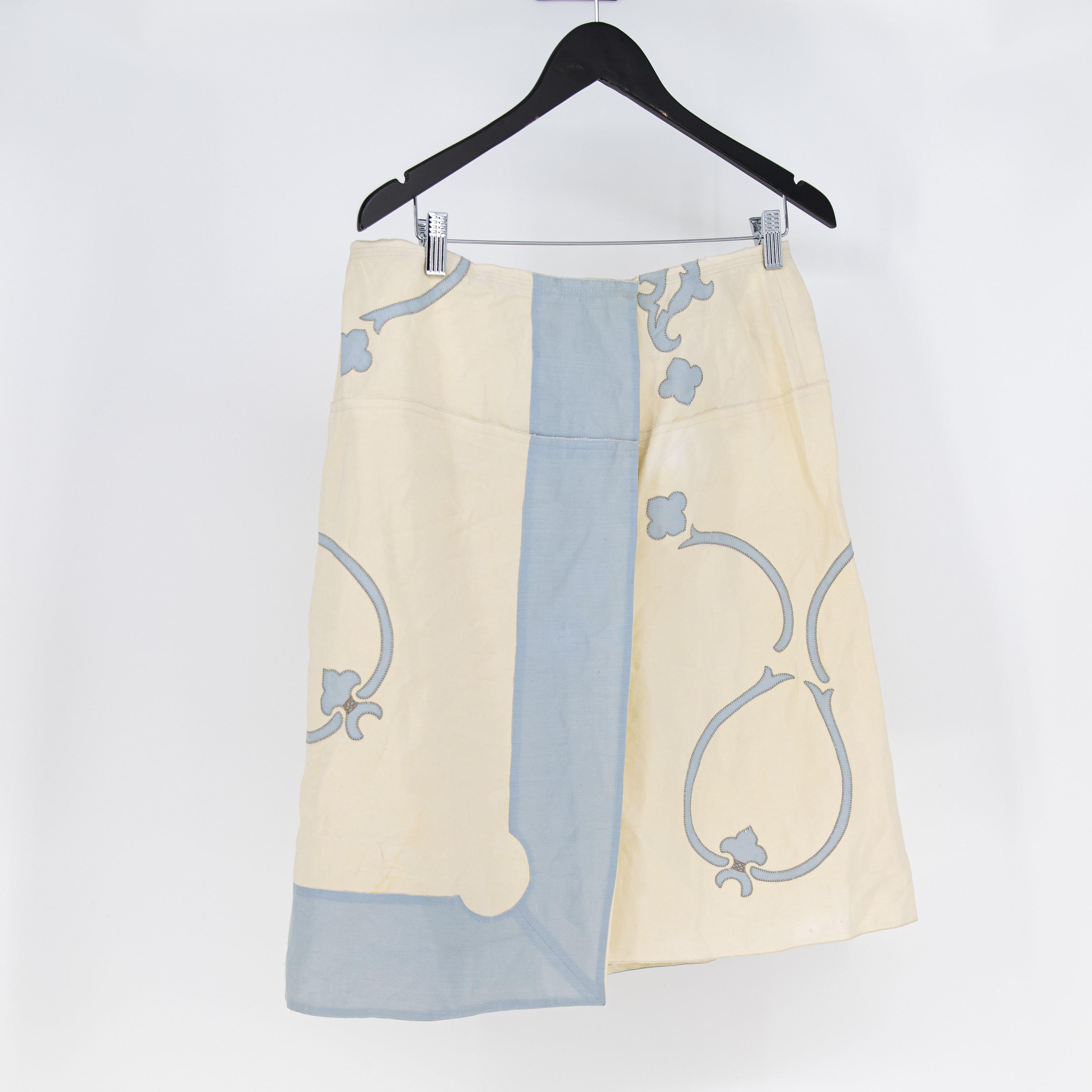 Prada Women's Made In Italy Linen Embroidered Pattern Pleated Midi Skirt XL