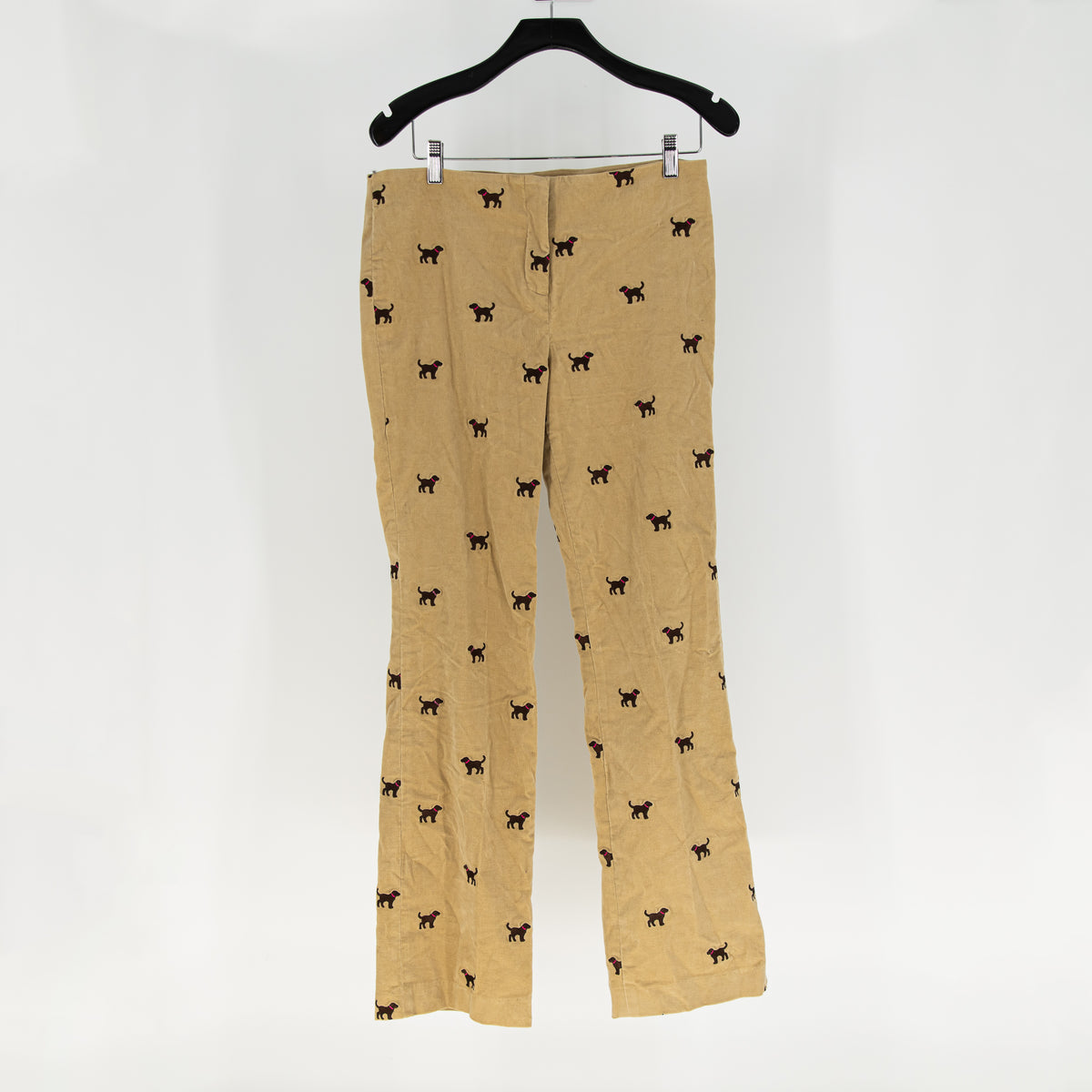 Lilly Pulitzer Vintage White Label Dog Embroidered Velvet Velour Straight Pants