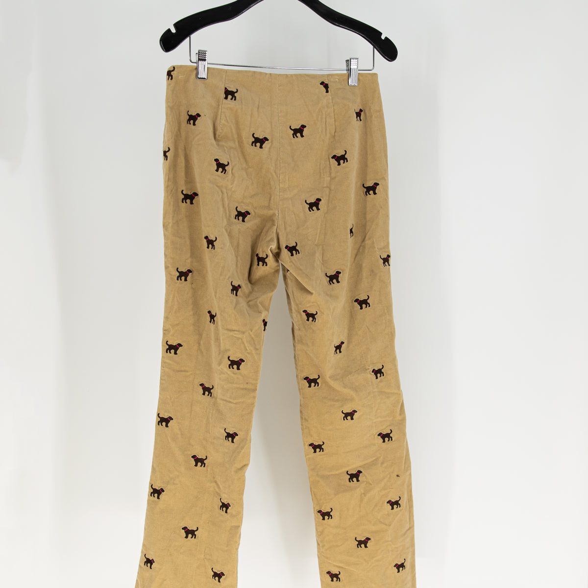 Lilly Pulitzer Vintage White Label Dog Embroidered Velvet Velour Straight Pants