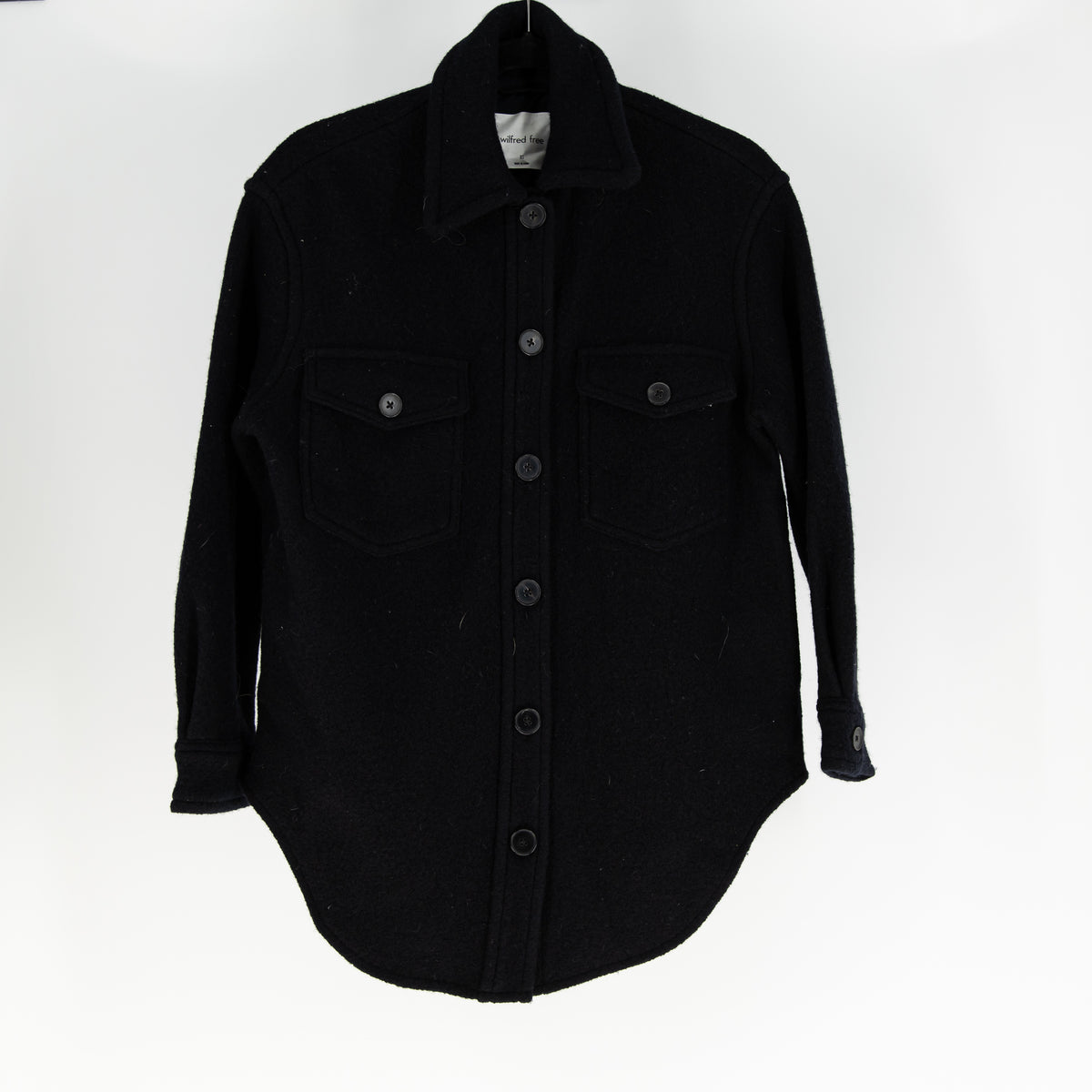 Wilfred Free Aritzia The Ganna Merino Wool Felt Button Front Shirt Jacket Black
