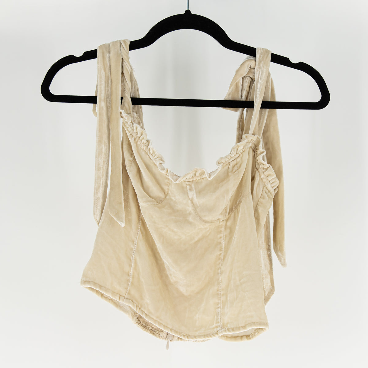 Reformation Colomba Velvet Velour Tie Shoulder Underwire Tank Tp Ivory Neutral 0