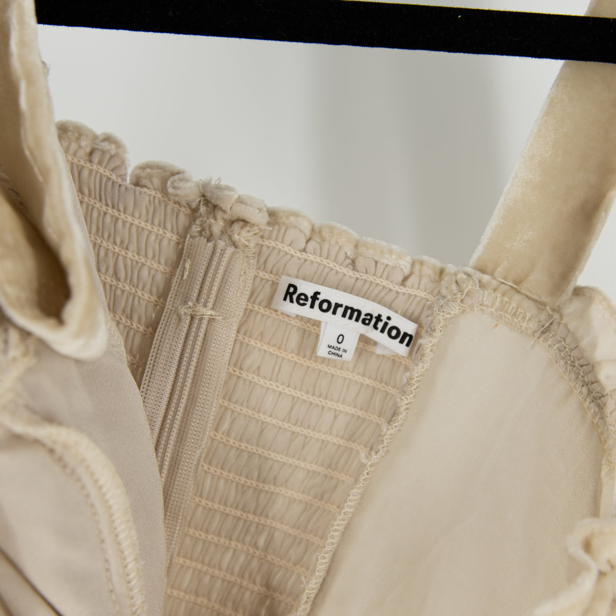Reformation Colomba Velvet Velour Tie Shoulder Underwire Tank Tp Ivory Neutral 0