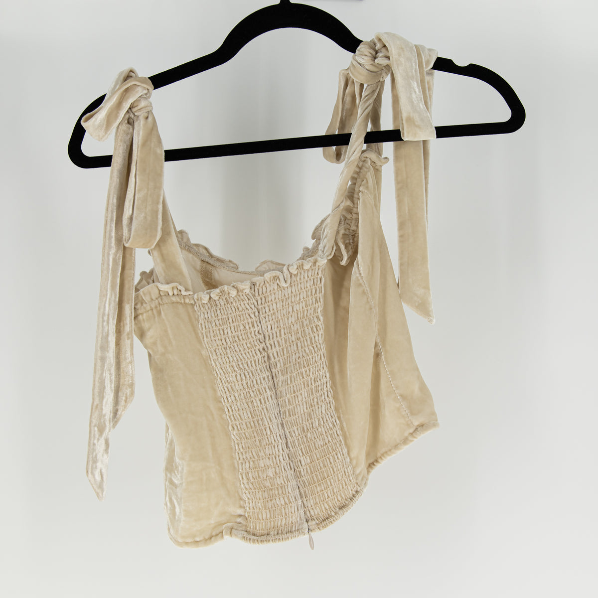 Reformation Colomba Velvet Velour Tie Shoulder Underwire Tank Tp Ivory Neutral 0