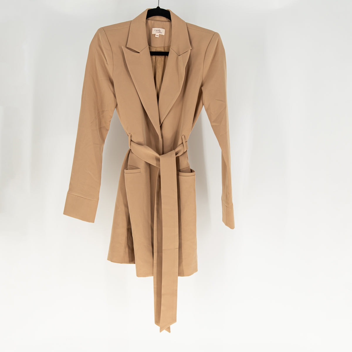 Camila Coelho Davide Deep V Neck Quarter Sleeve Blazer Mini Dress Nude Toffee