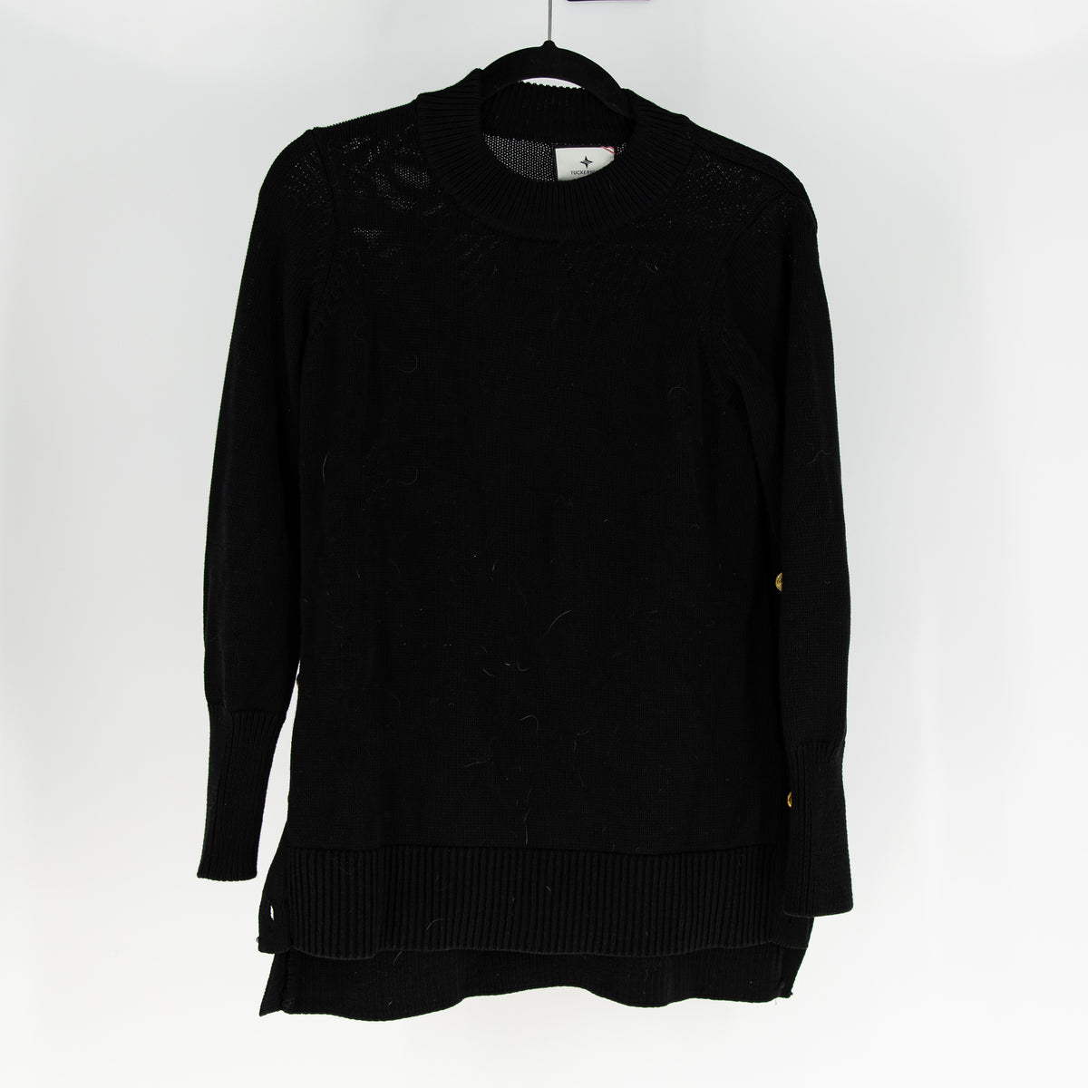 Tuckernuck Bexley Cotton Crew Neck Nautical Button Side Crew Neck Sweater Black