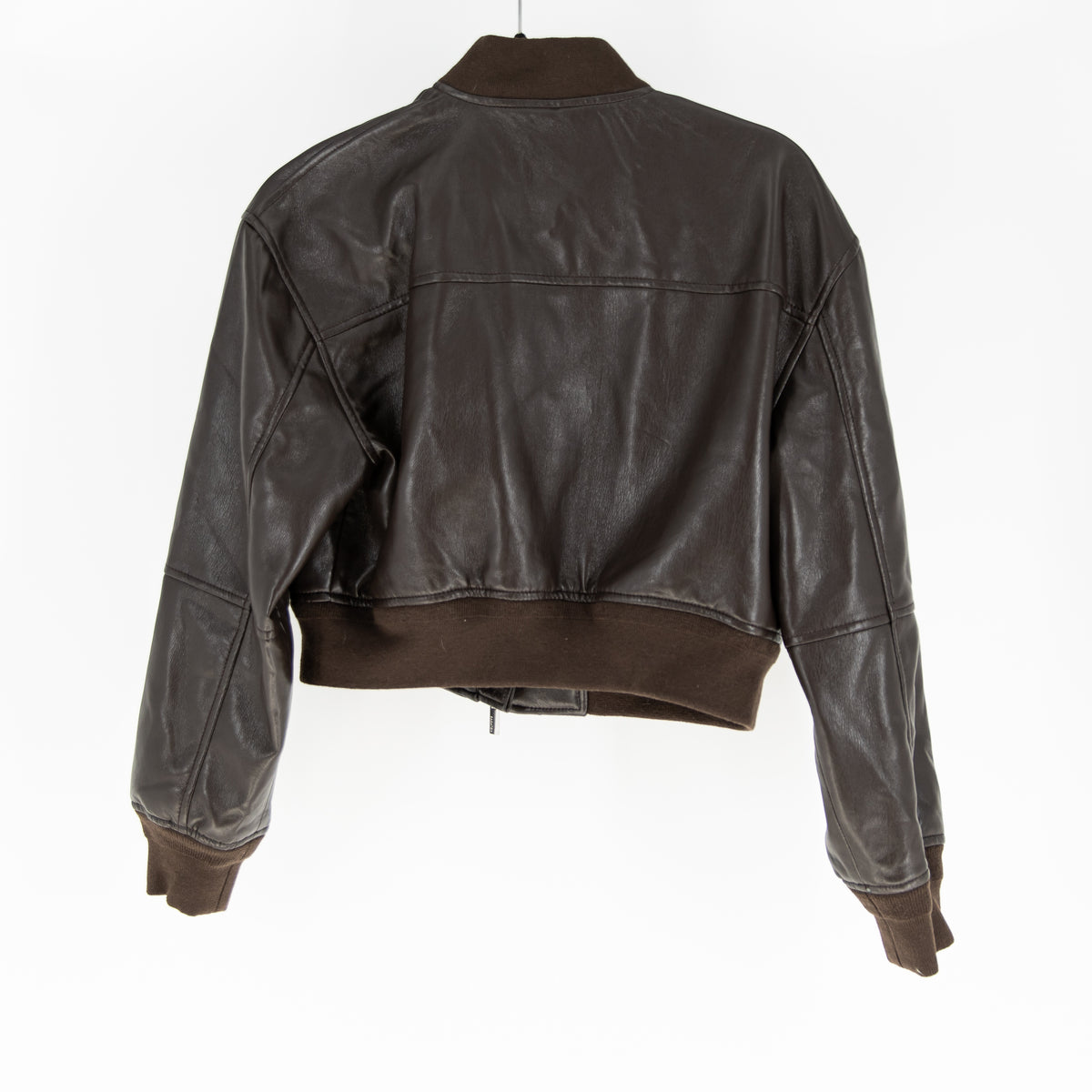 Aritzia Babaton Synergy UnReal Faux Vegan Leather Bomber Jacket Rich Mocha Brown