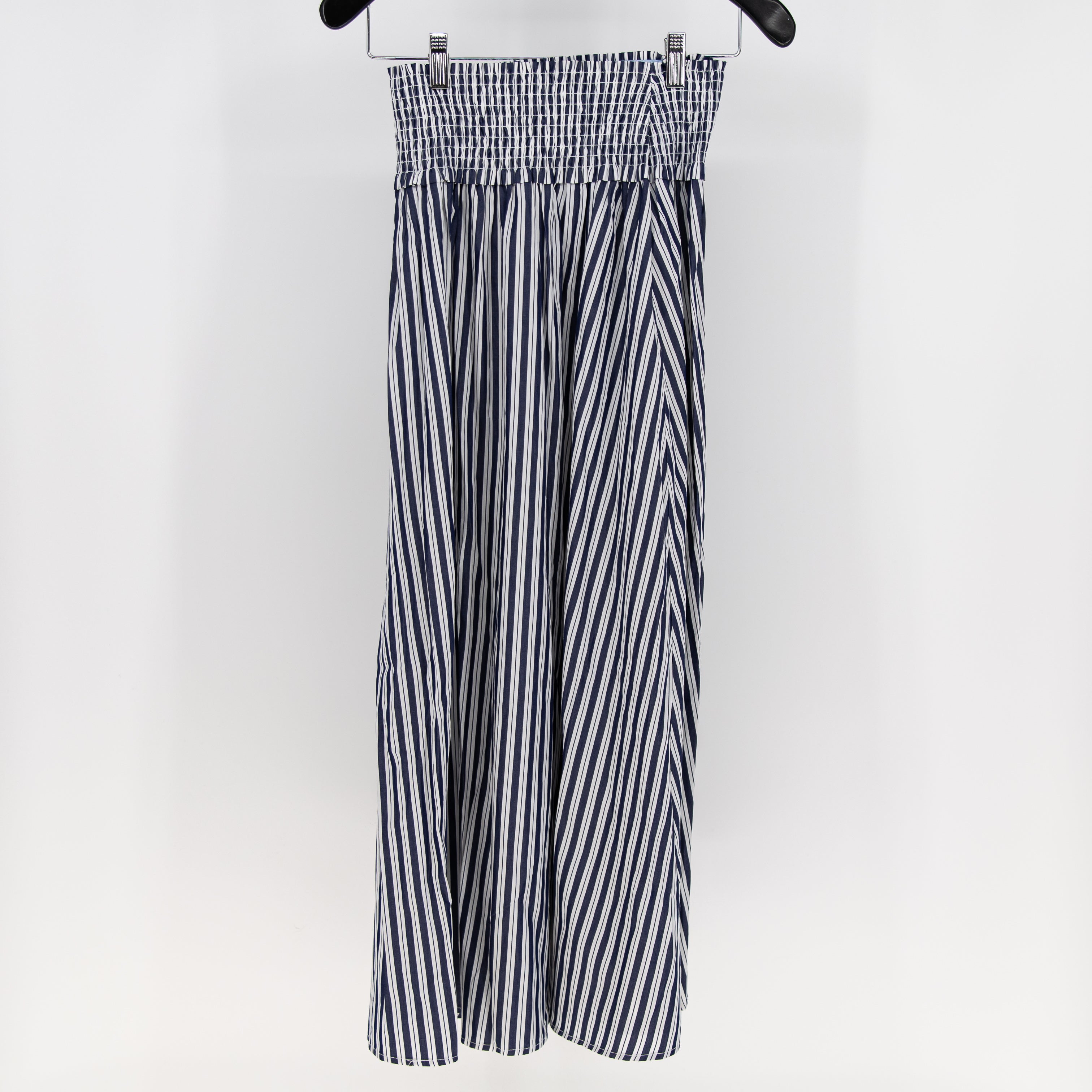 Hill House Home Delphine Nap Cotton Poplin Stretch Waist Maxi Skirt Navy Stripe