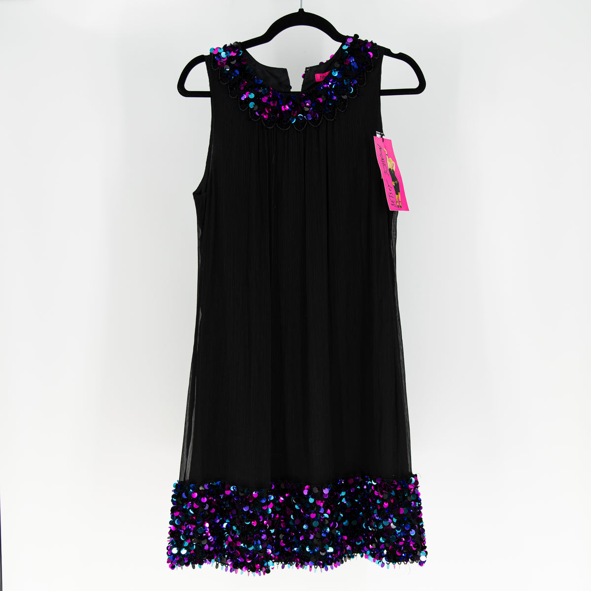 NEW Betsey Johnson Chiffon Purple Blue Sequin Sparkle Beaded Embellished Dress