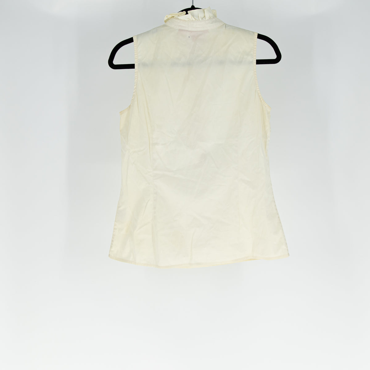 Tory Burch Cotton Poplin Stretch Sleeveless Ruffle Collar Logo Button Blouse 4