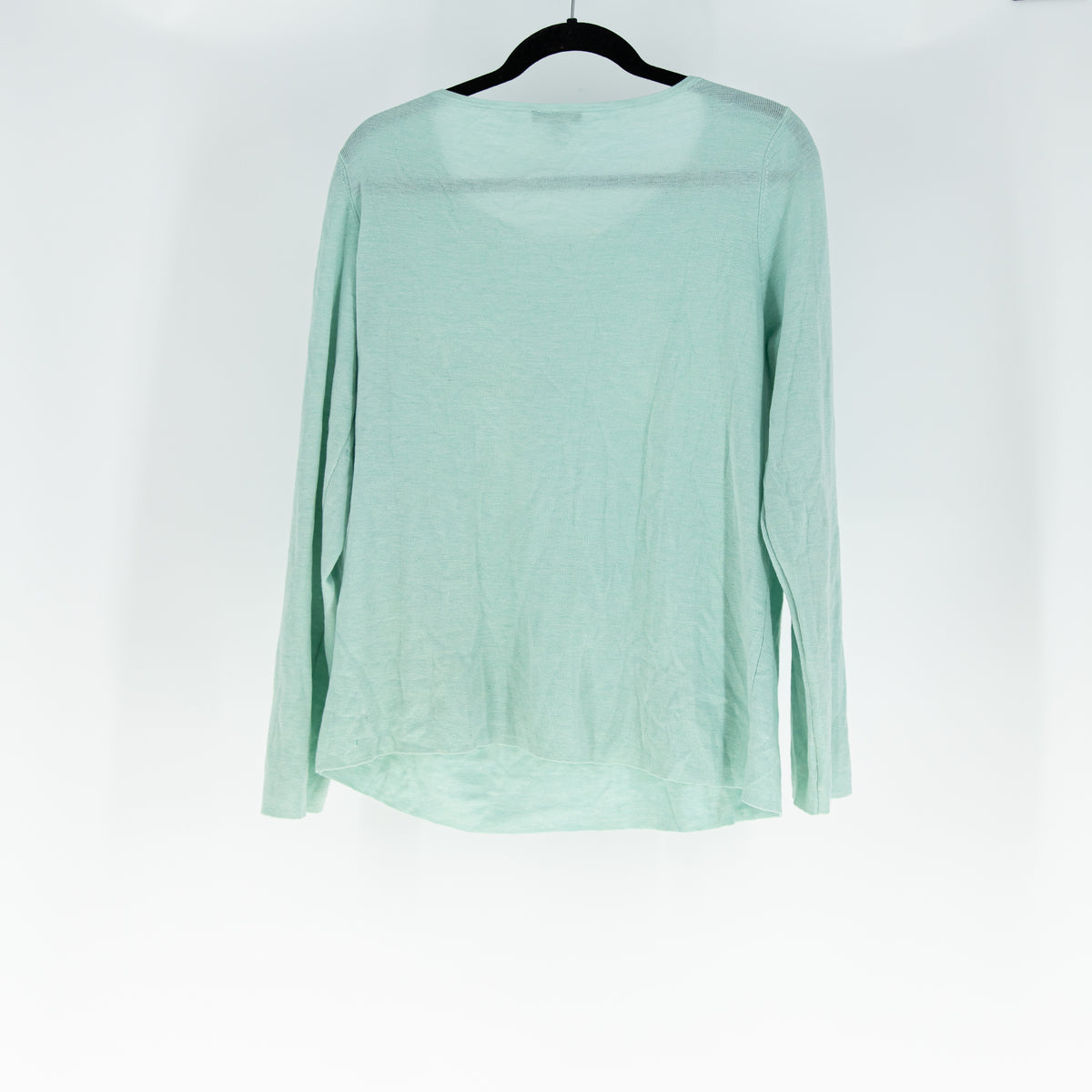 Eileen Fisher Merino Wool Knit Scoop Neck Long Sleeve Pullover Sweater Blue L