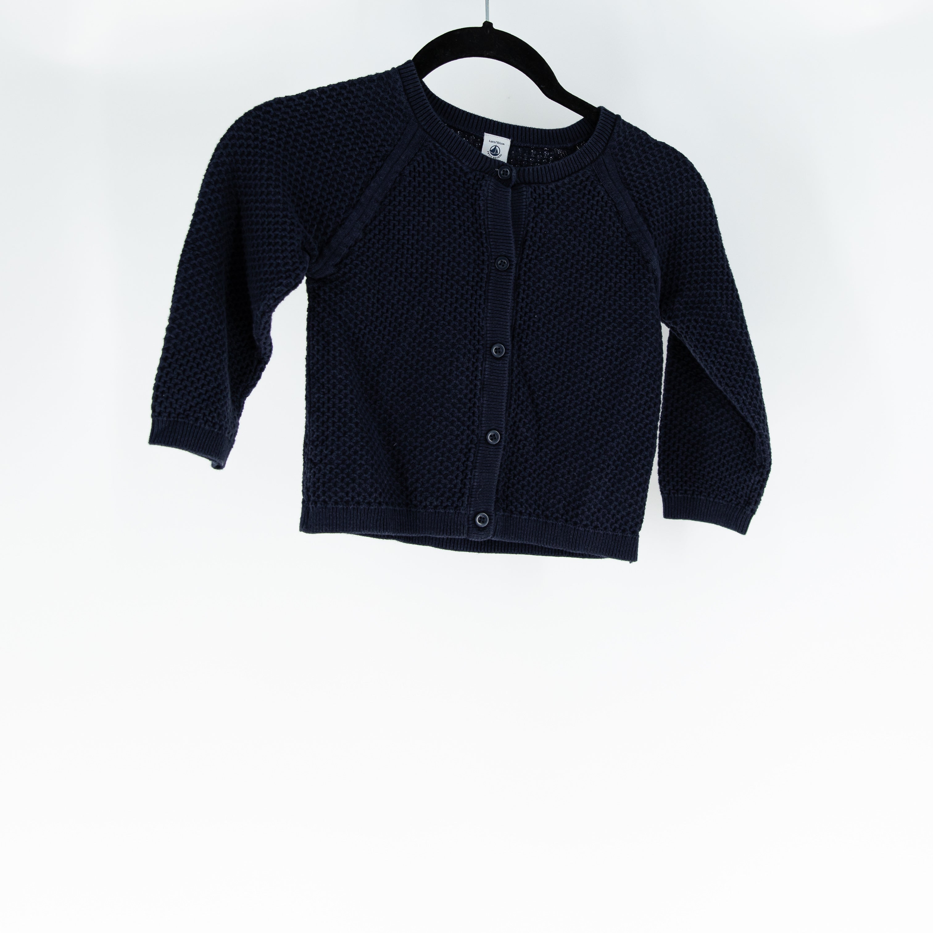 Petit Bateau Children's 100% Cotton Knit Crew Neck Cardigan Sweater Blue 4