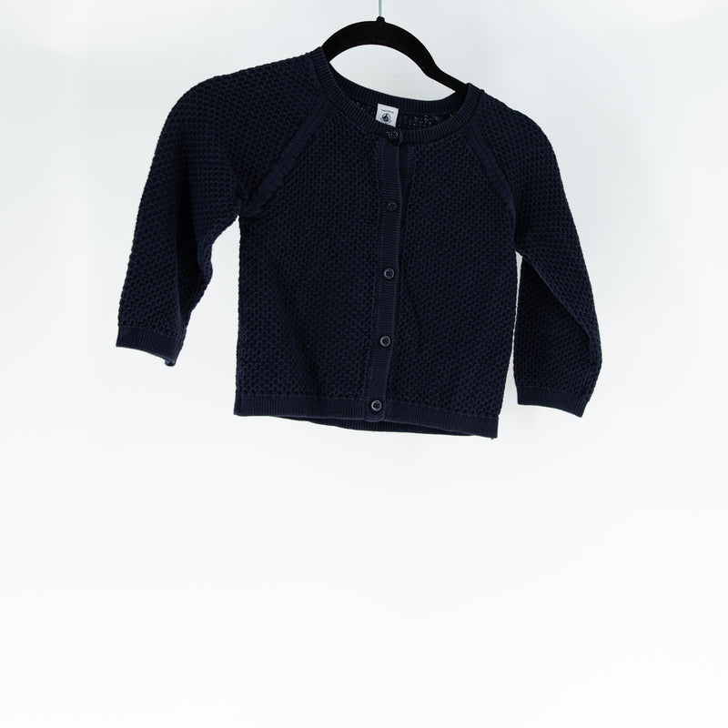 Petit Bateau Children's 100% Cotton Knit Crew Neck Cardigan Sweater Blue 4