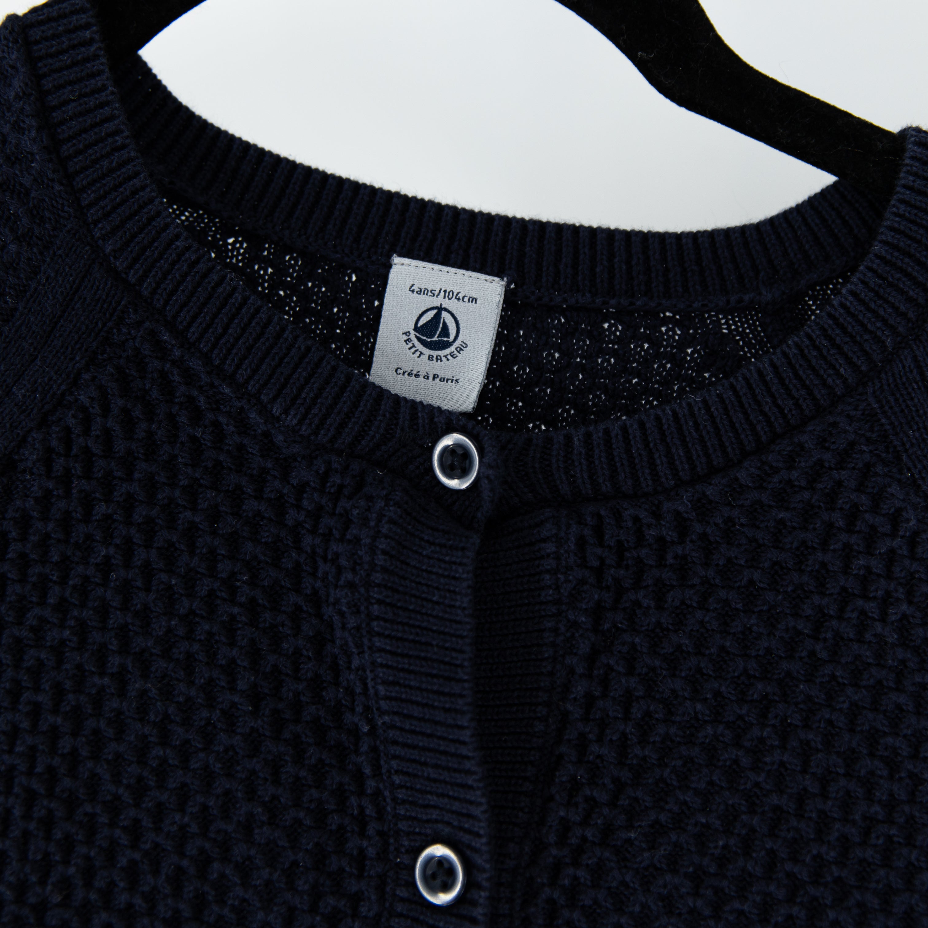 Petit Bateau Children's 100% Cotton Knit Crew Neck Cardigan Sweater Blue 4