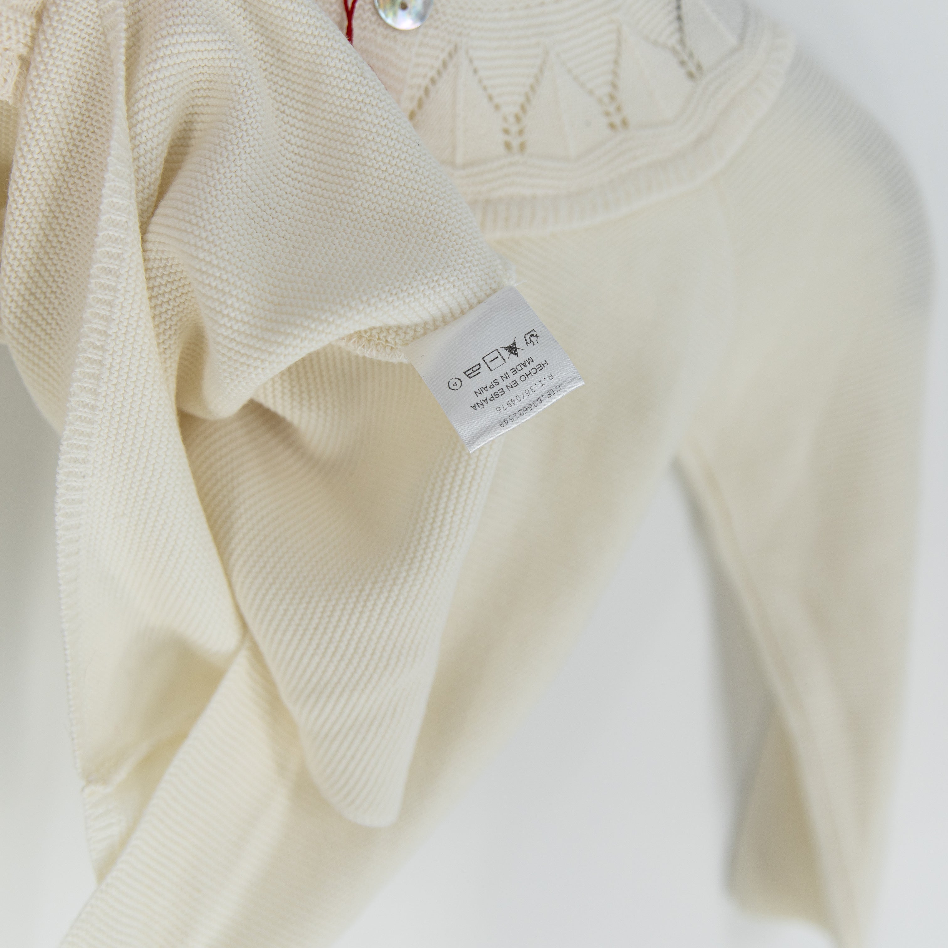 NEW La Coqueta Baena Girl Cotton Knit Stretch Crew Neck Cardigan Sweater Ivory 4