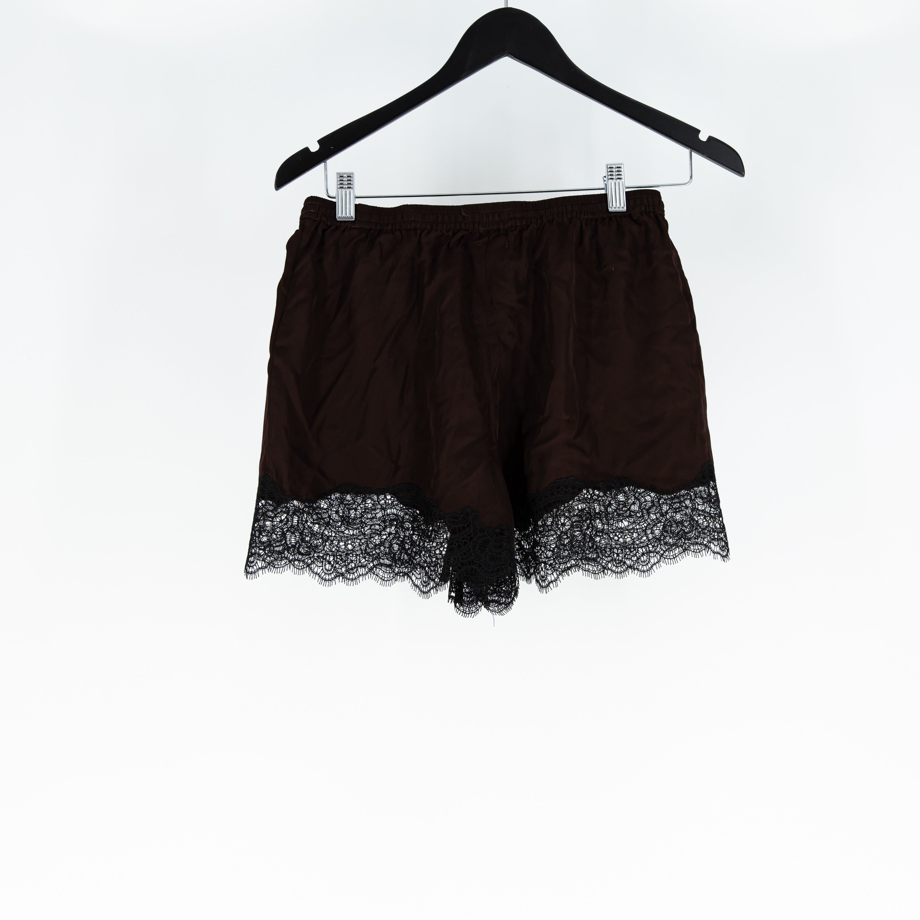 NEW Aligne Linette Satin Delicate Lace Trim Mini Pull On Shorts Chocolate Brown