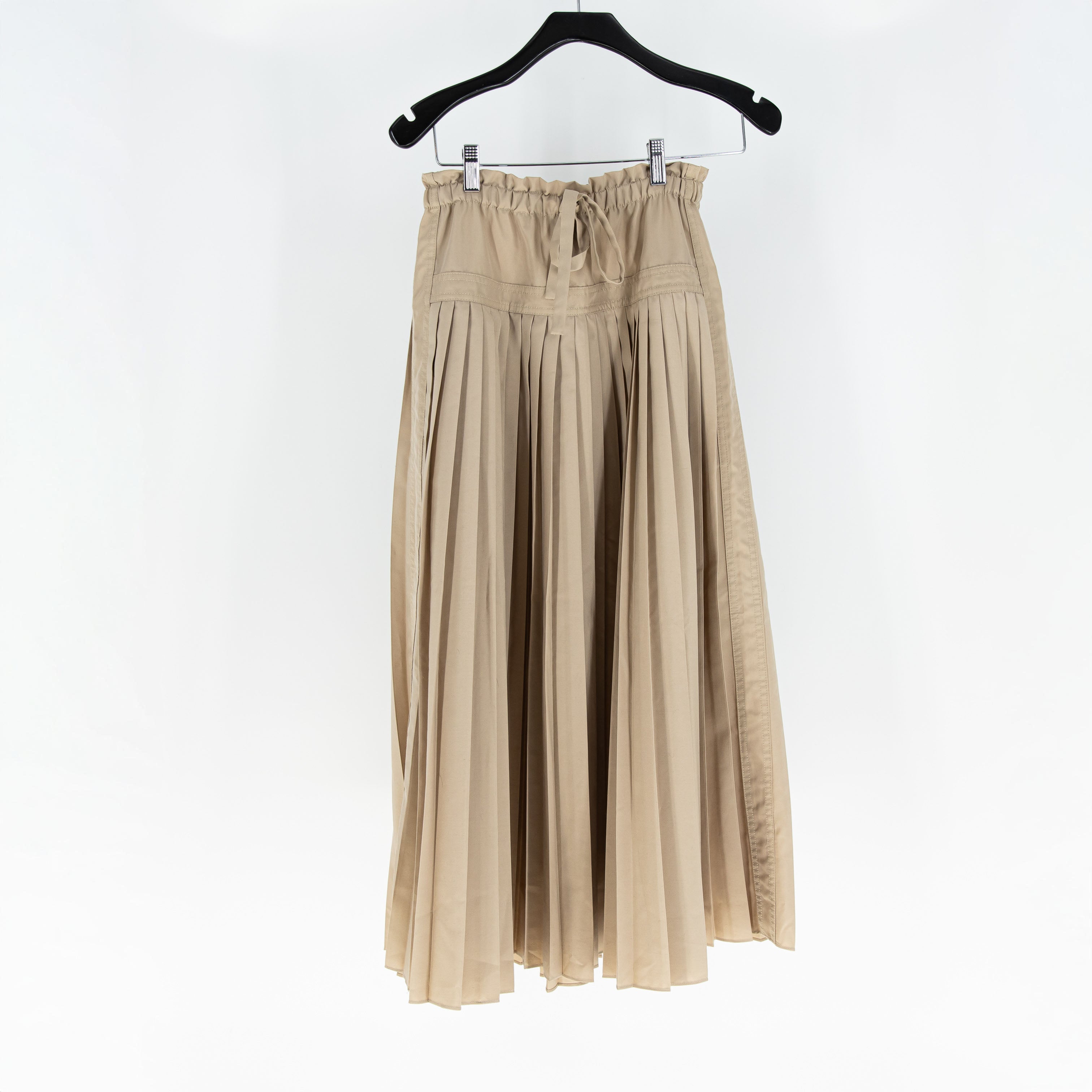 Me + Em Cotton Poplin Mid Rise Accordion Pleated A Line Maxi Skirt Khaki 2