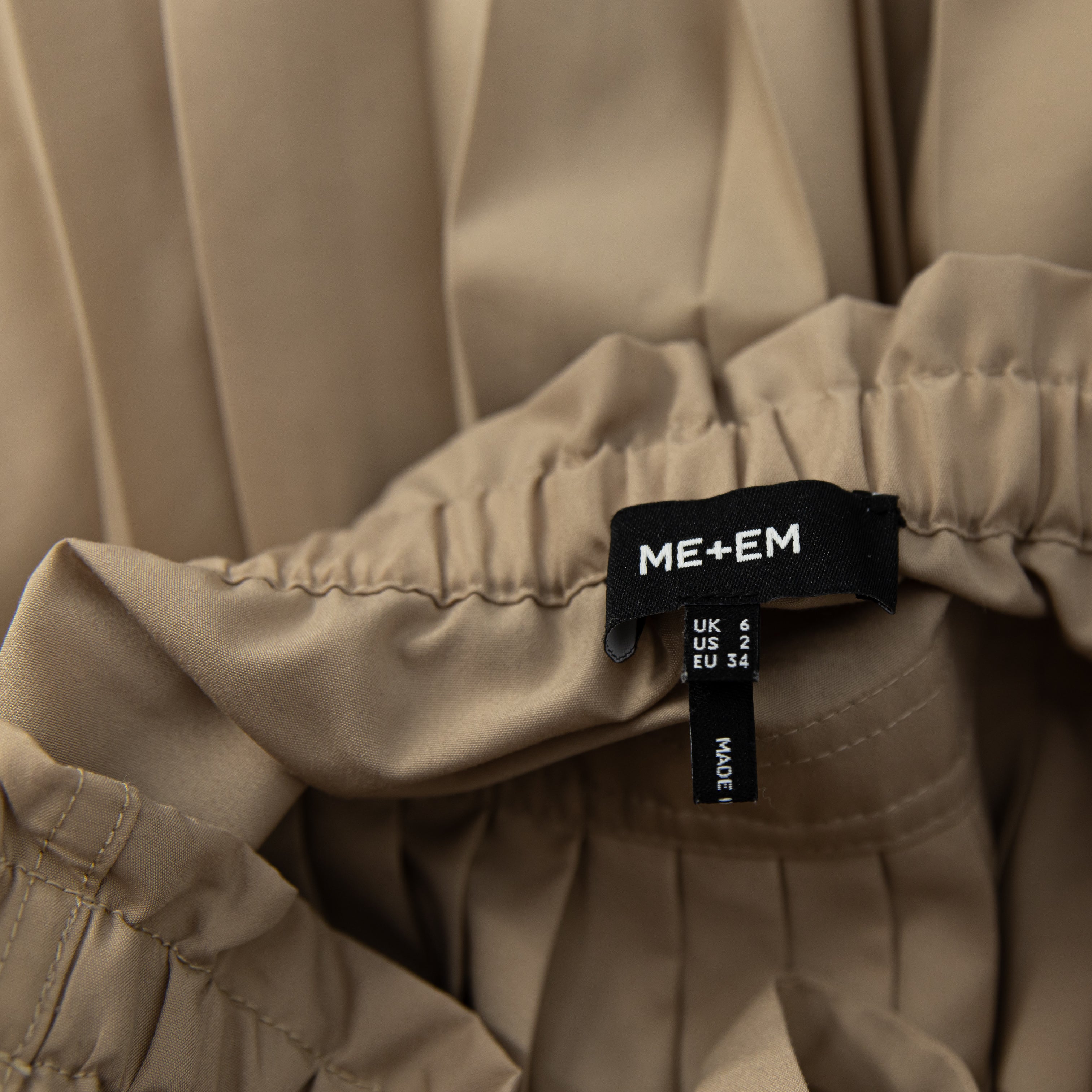 Me + Em Cotton Poplin Mid Rise Accordion Pleated A Line Maxi Skirt Khaki 2