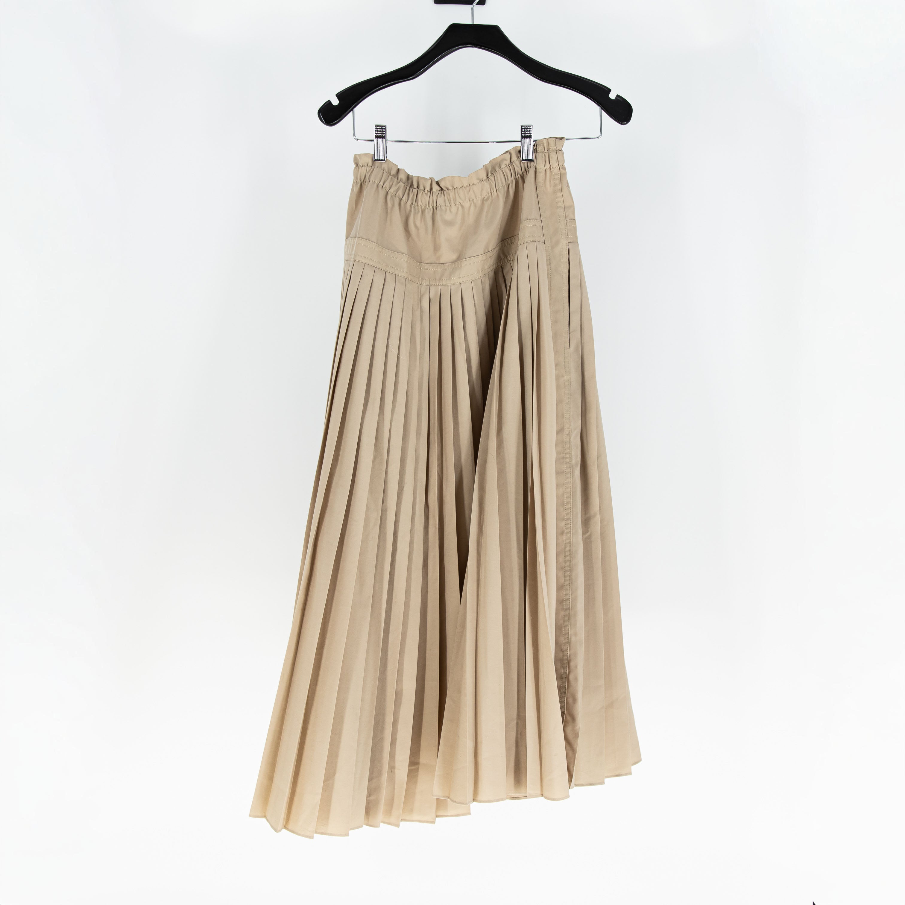 Me + Em Cotton Poplin Mid Rise Accordion Pleated A Line Maxi Skirt Khaki 2