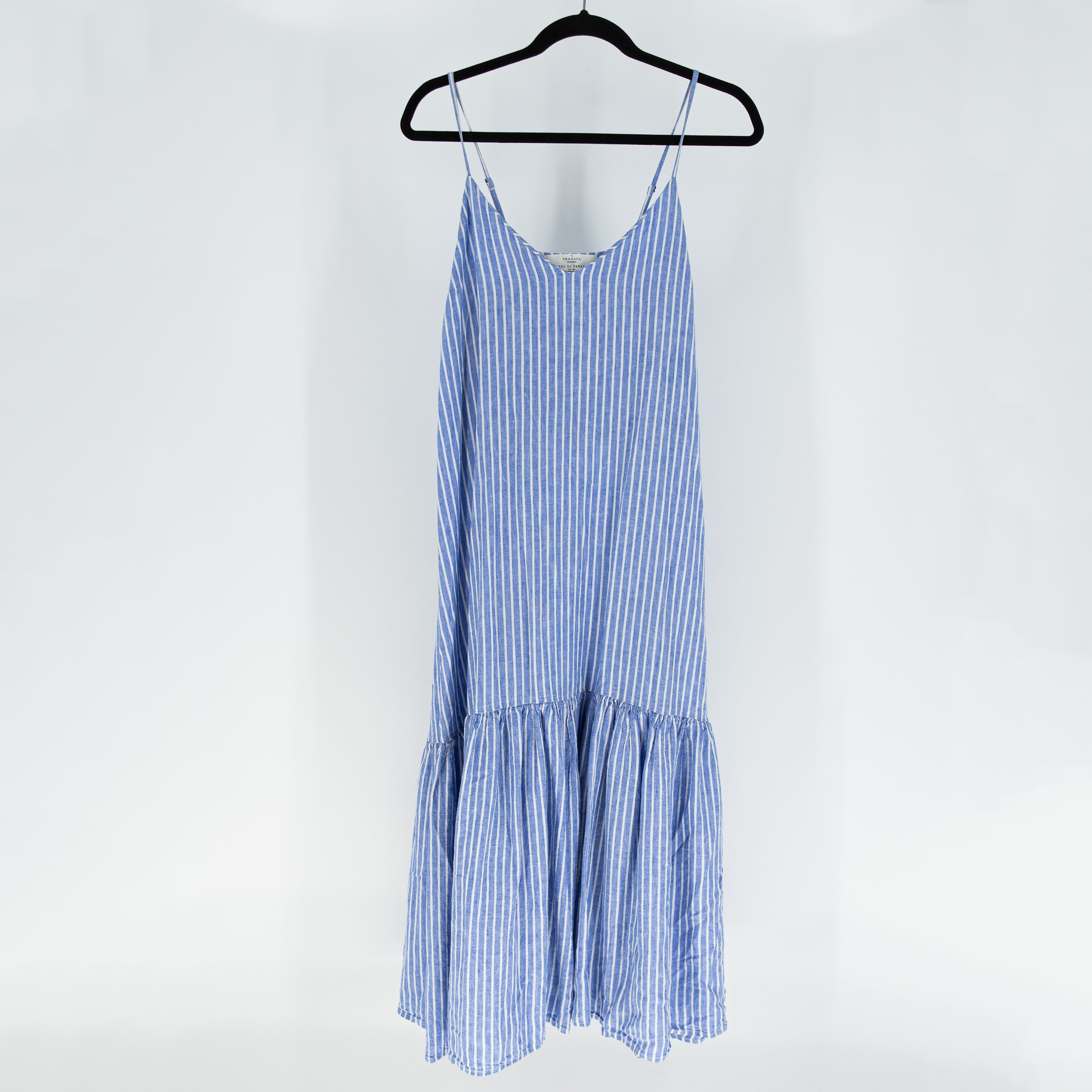 Trovata Birds Of Paradis Ari Wrinkle Resistant Cotton Regatta Blue Stripe Dress