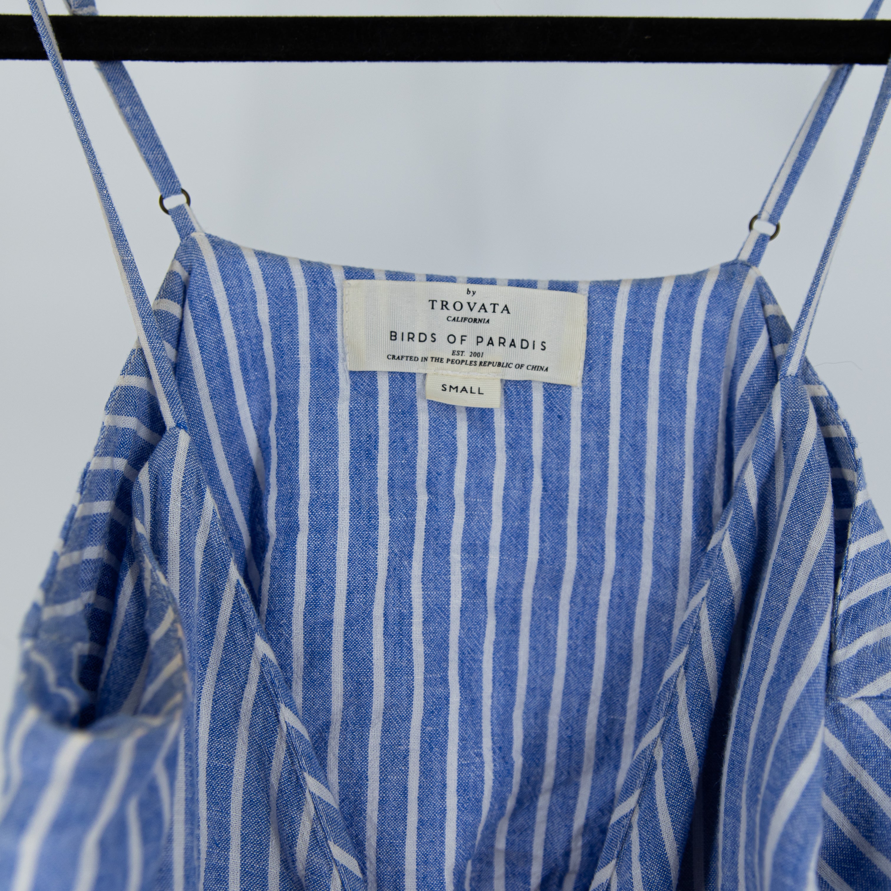 Trovata Birds Of Paradis Ari Wrinkle Resistant Cotton Regatta Blue Stripe Dress