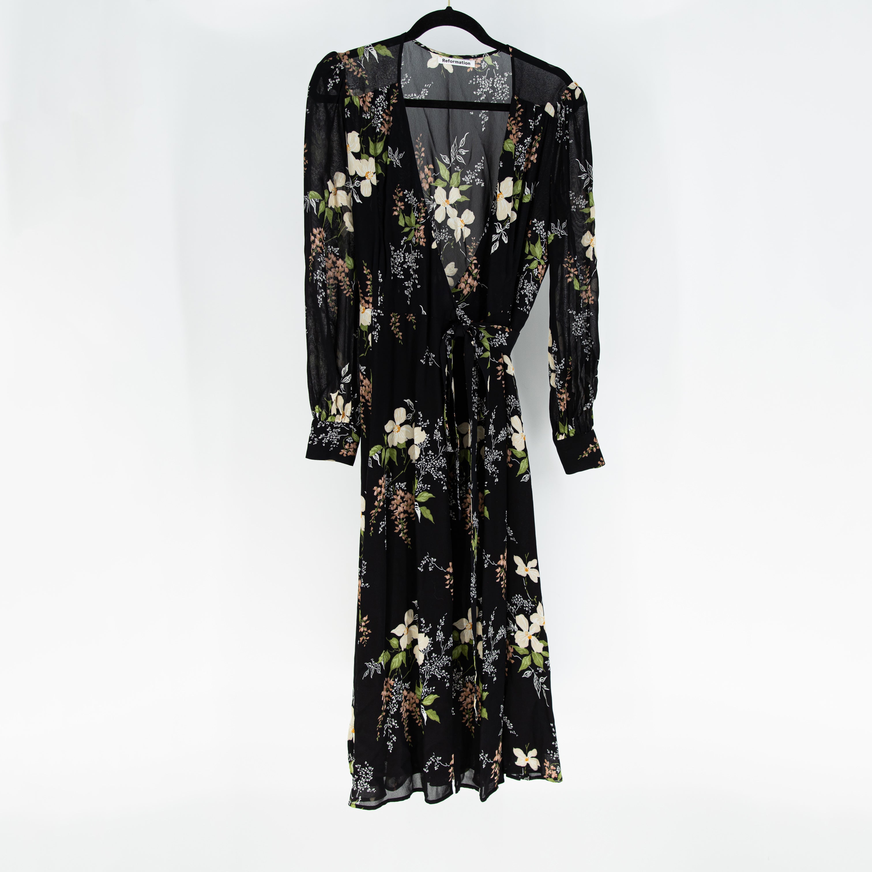 Reformation Susanna V Neck Long Sleeve Faux Wrap Anastasia Floral Print Dress M