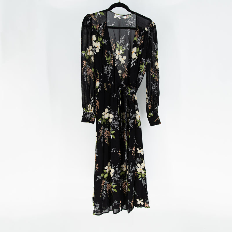 Reformation Susanna V Neck Long Sleeve Faux Wrap Anastasia Floral Print Dress M