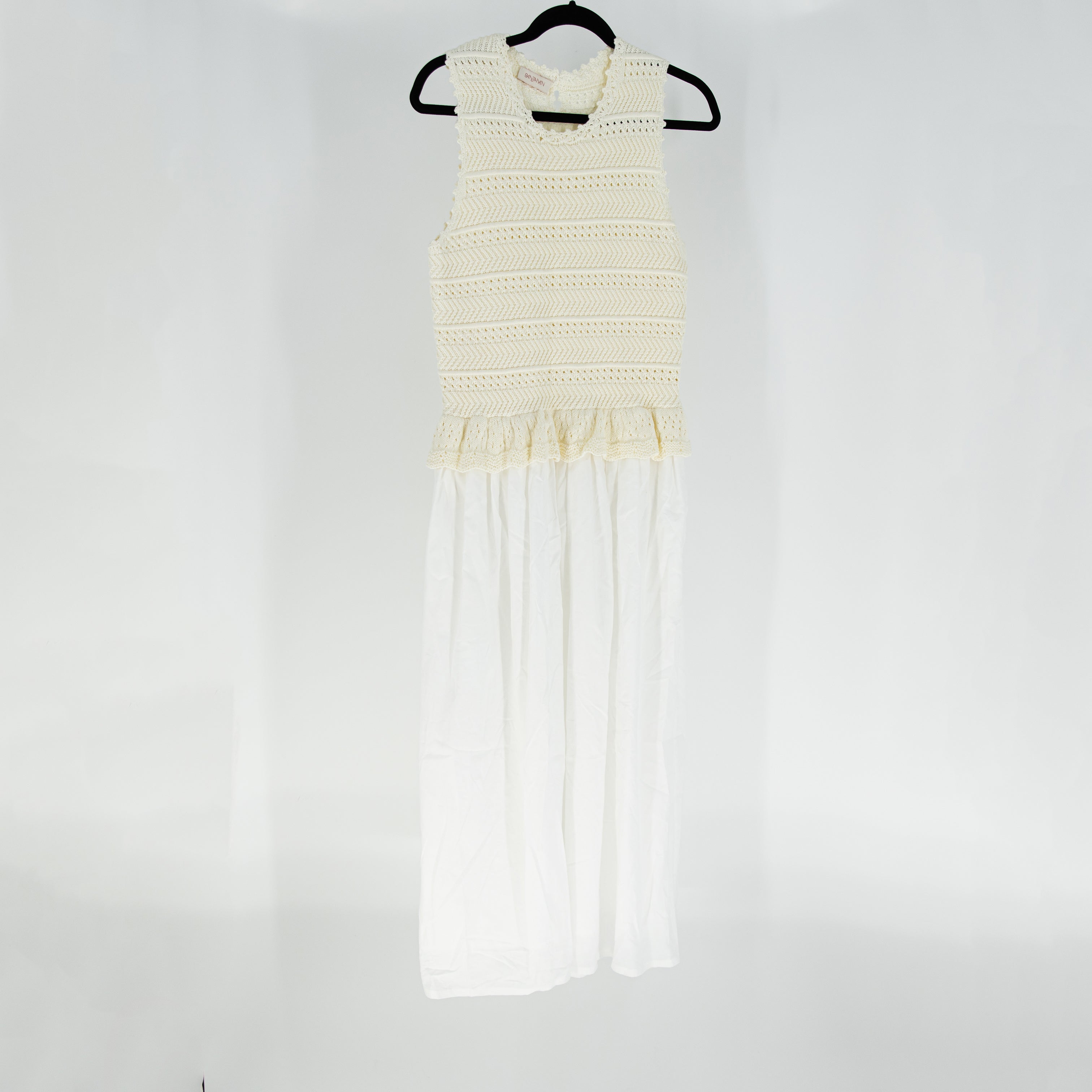 Banjanan Heather Organic Cotton Poplin Crochet Tank Midi Pullover Dress Ivory S