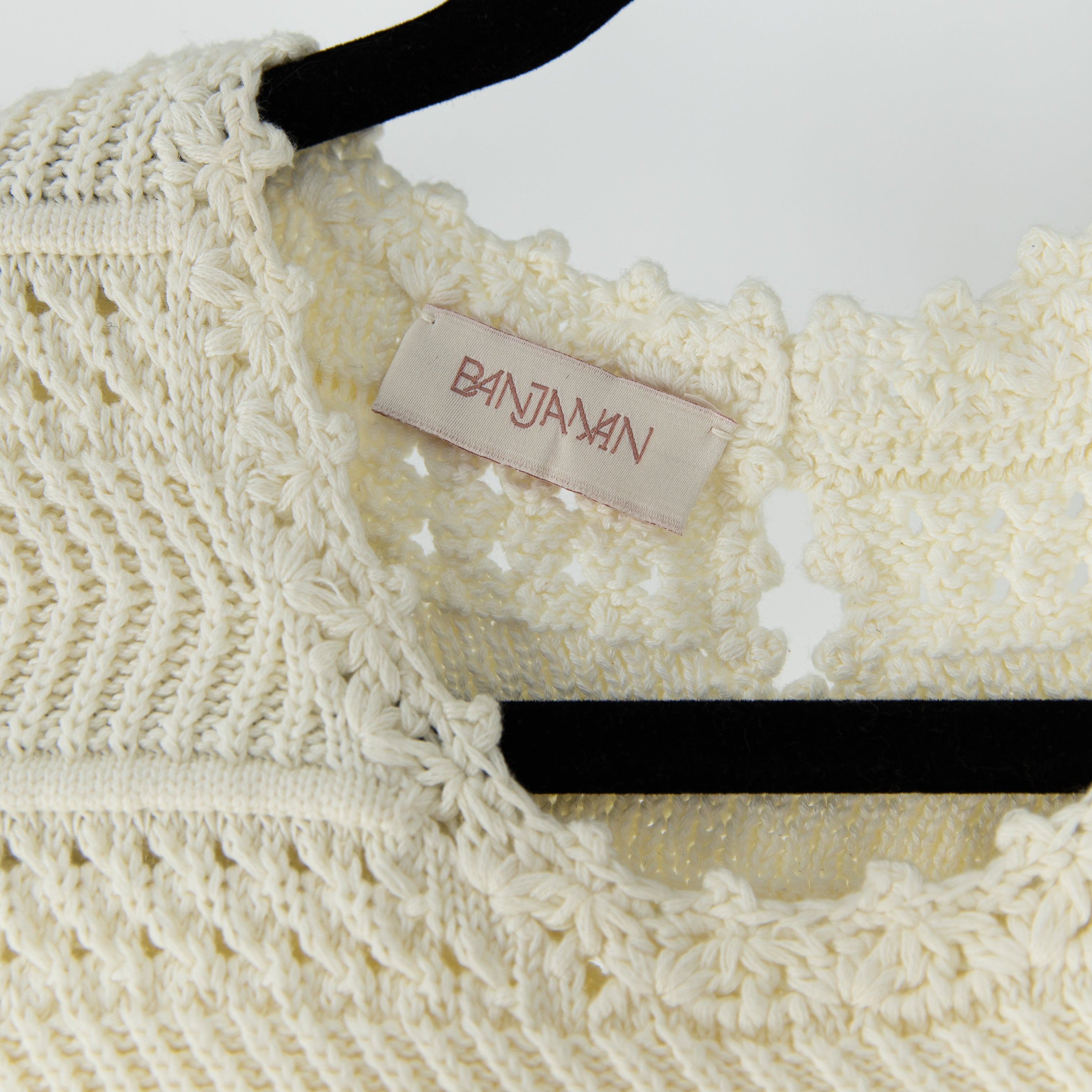 Banjanan Heather Organic Cotton Poplin Crochet Tank Midi Pullover Dress Ivory S