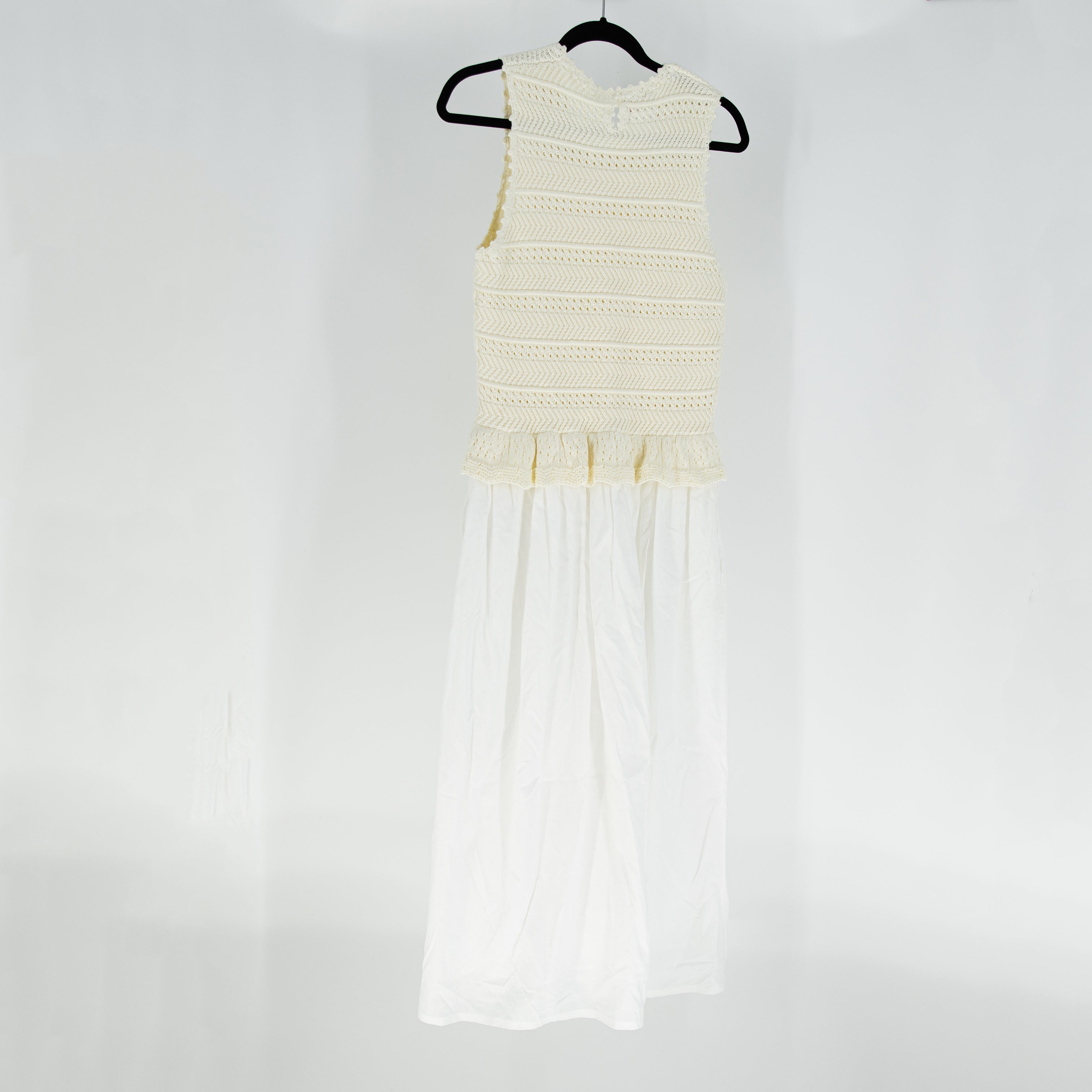 Banjanan Heather Organic Cotton Poplin Crochet Tank Midi Pullover Dress Ivory S
