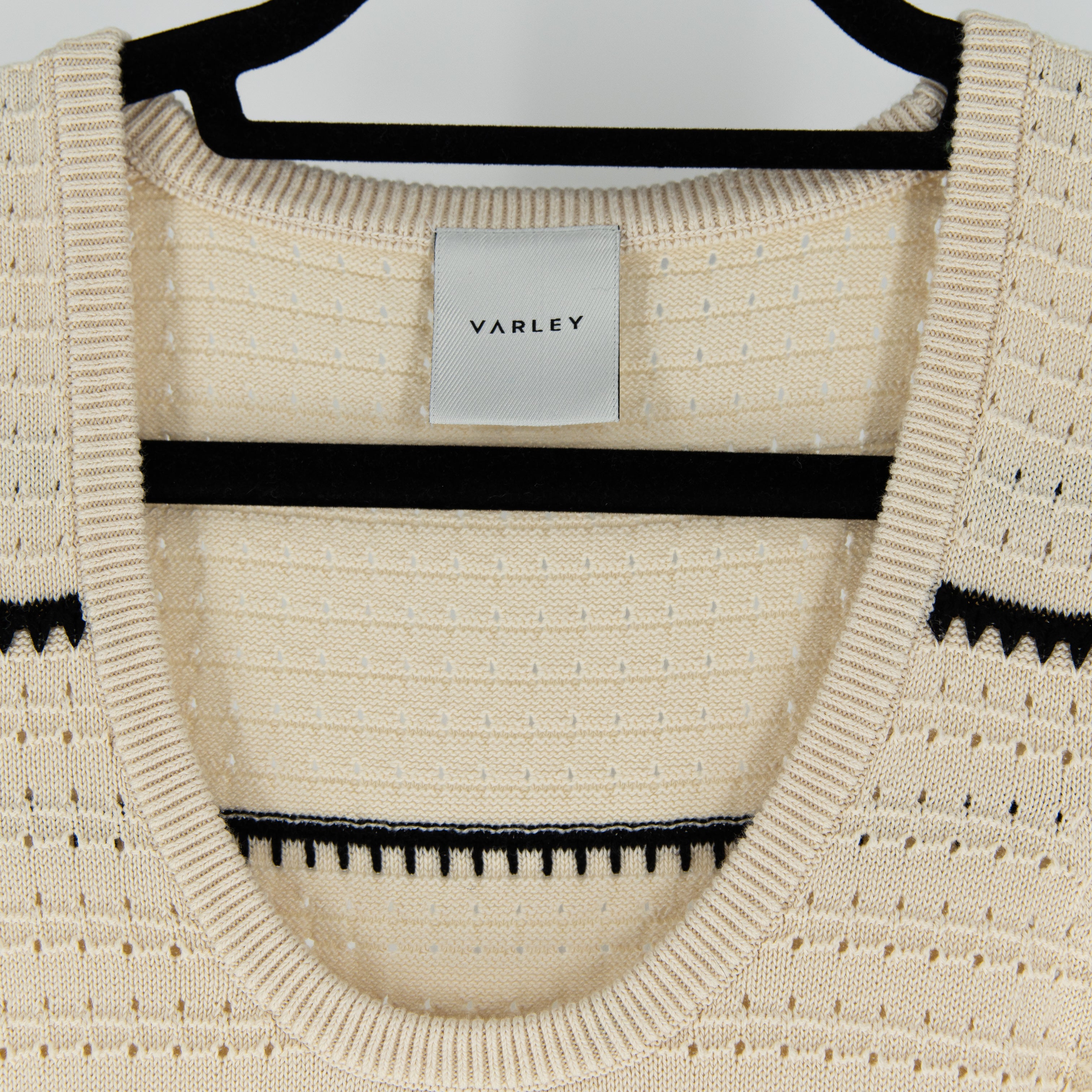 Varley Scott Scoop Neck Cotton Crochet Knit Sleeveless Midi Dress Birch Stripe S