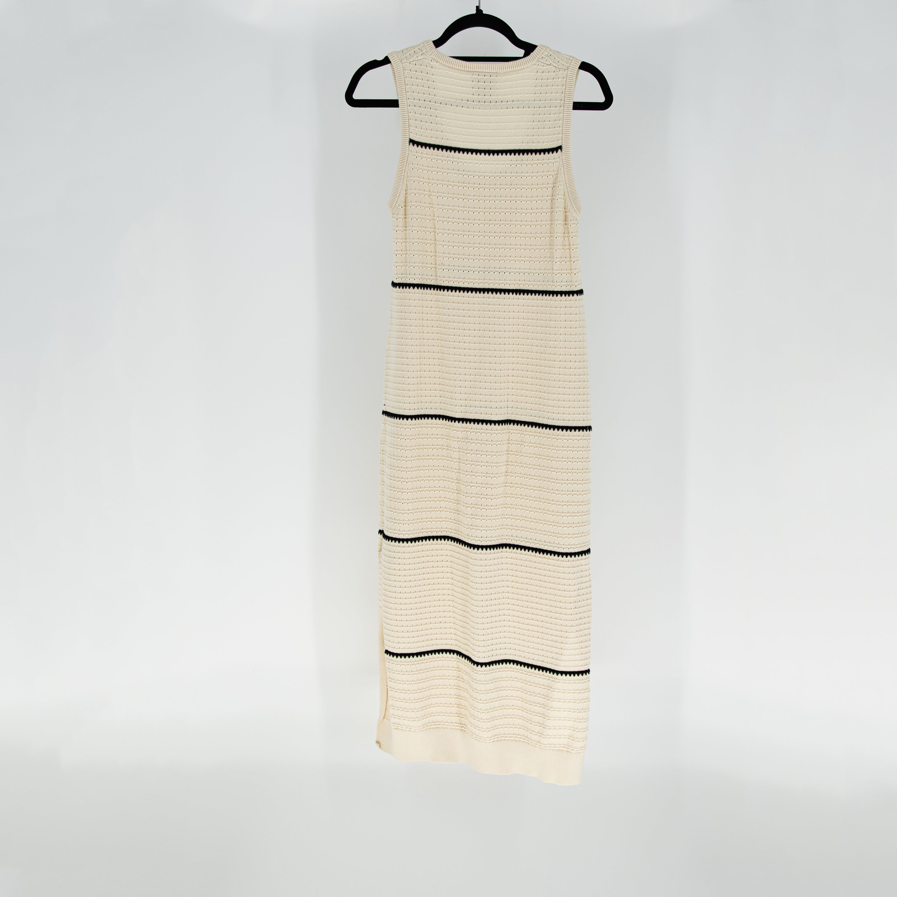 Varley Scott Scoop Neck Cotton Crochet Knit Sleeveless Midi Dress Birch Stripe S