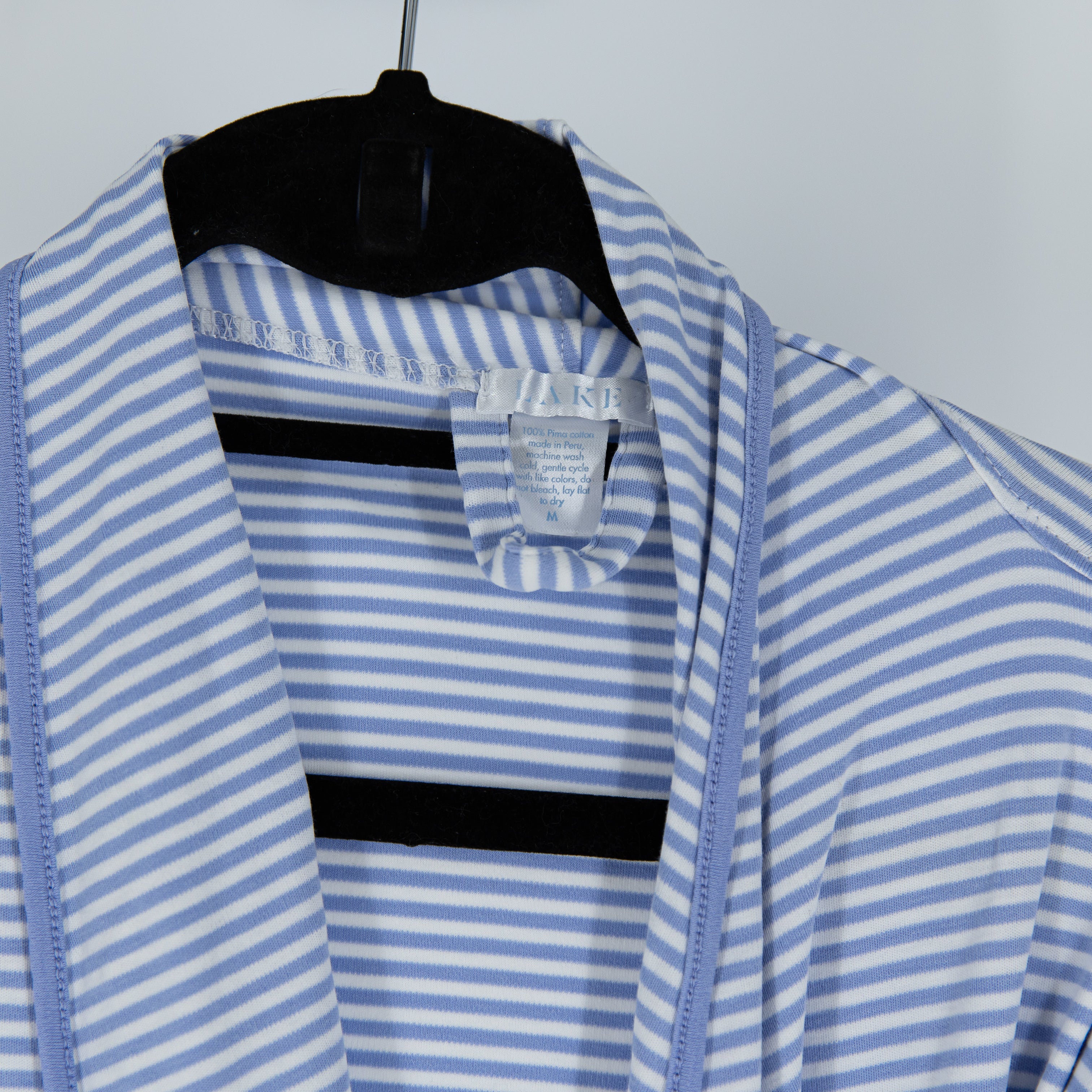 Lake Pajamas Pima Cotton Knit Stretch Front Wrap Mini Lounge Robe Hydrangea Blue