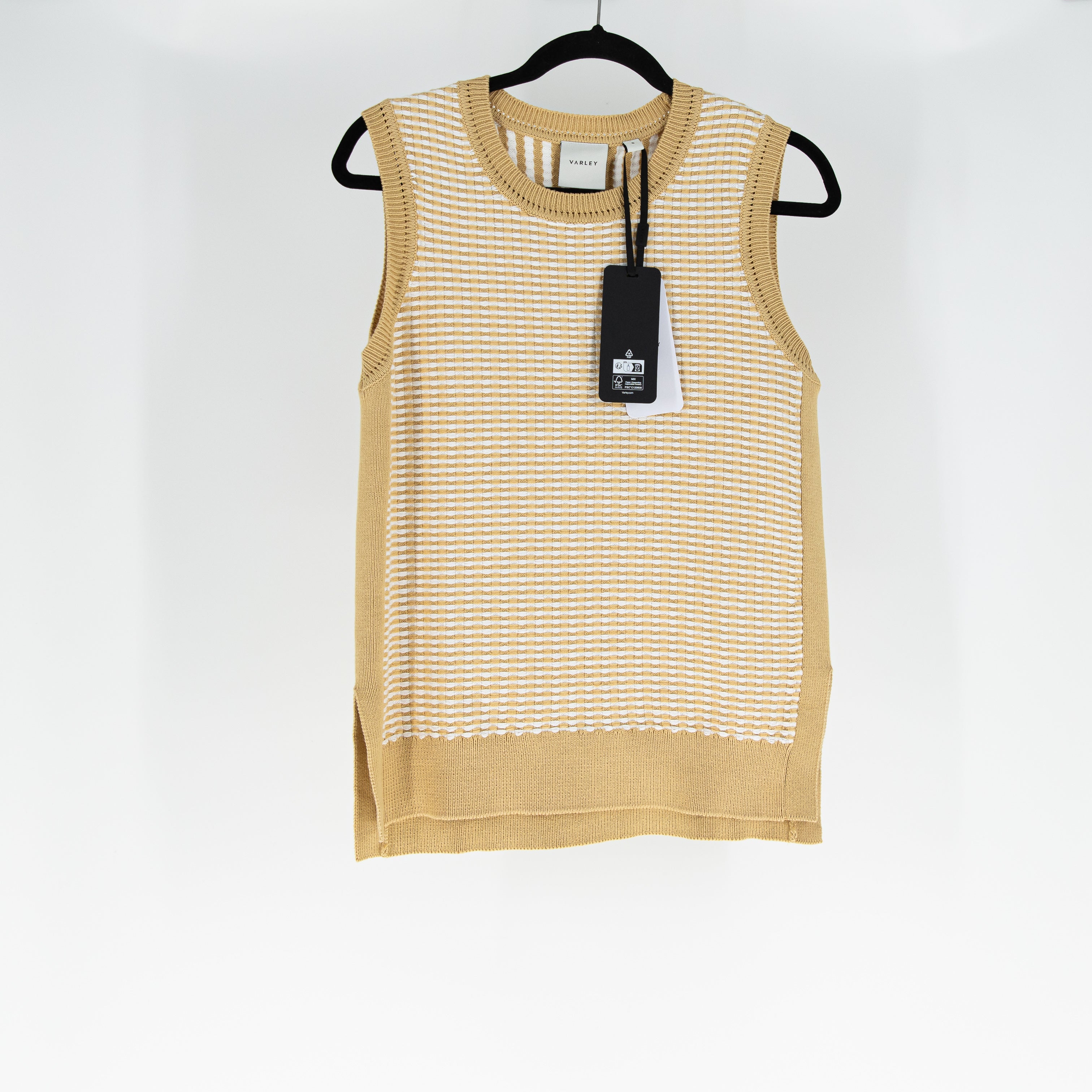 NEW Varley Elis Cotton Knit Crew Neck Sleeveless Sweater Tank Top New Wheat S