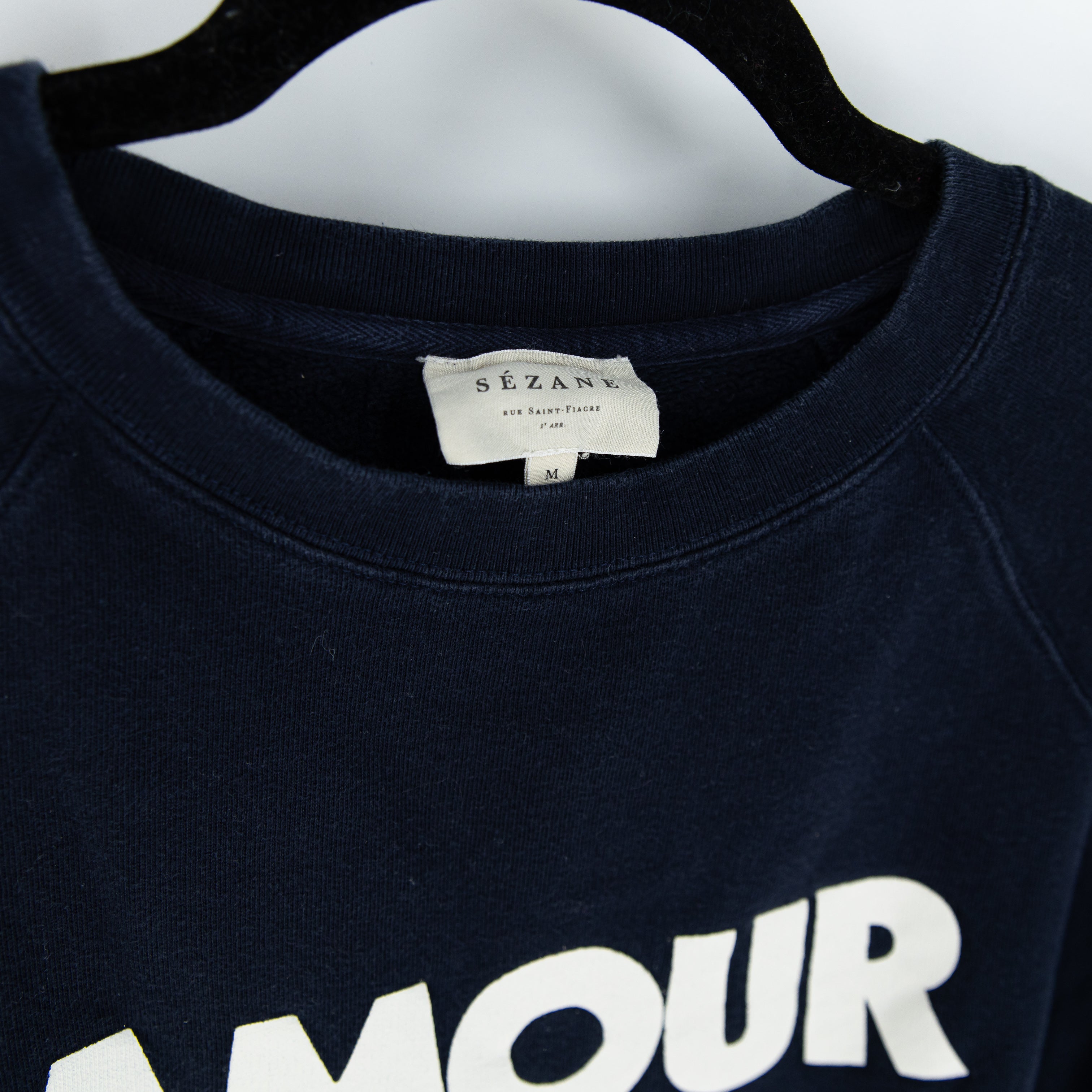 Sezane Amour Graphic Print Cotton Fleece Lined Crew Neck Pullover Sweatshirt M
