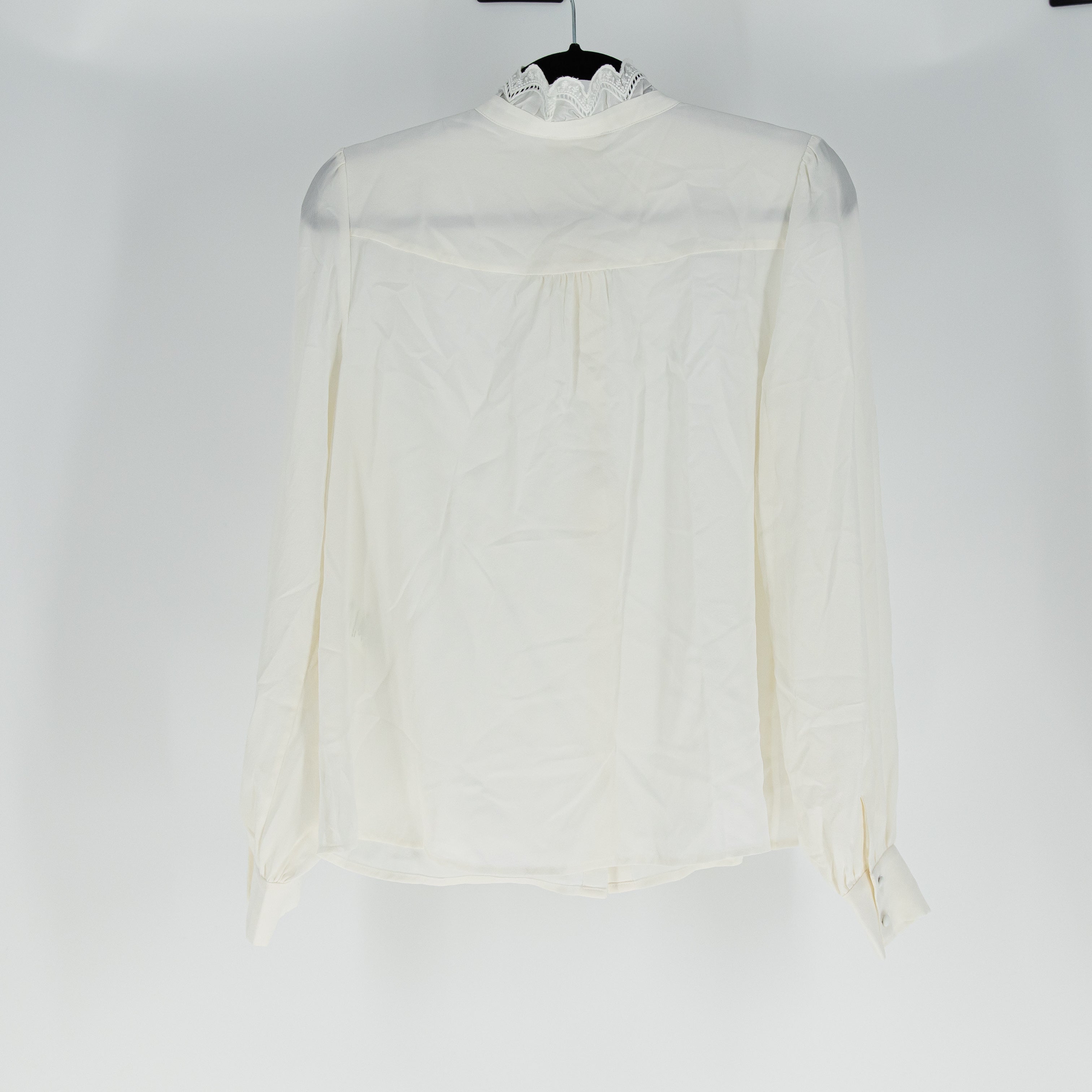 NEW Sezane Chlo Silk Chiffon Ruffle Collar Button Up Long Sleeve Blouse Ecru 6