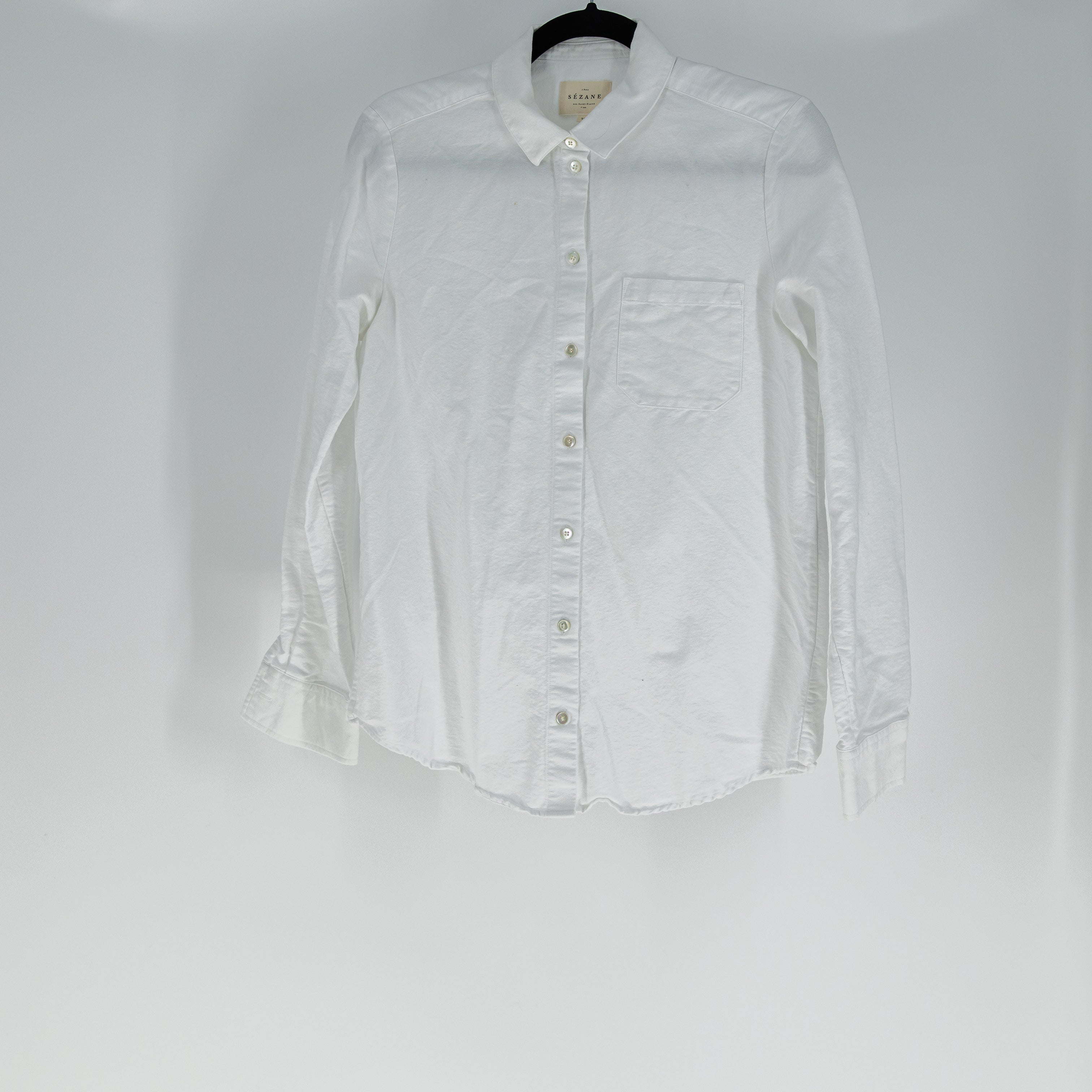 Sezane Women's Cotton Collared Button Down Long Sleeve Shirt Top White Small