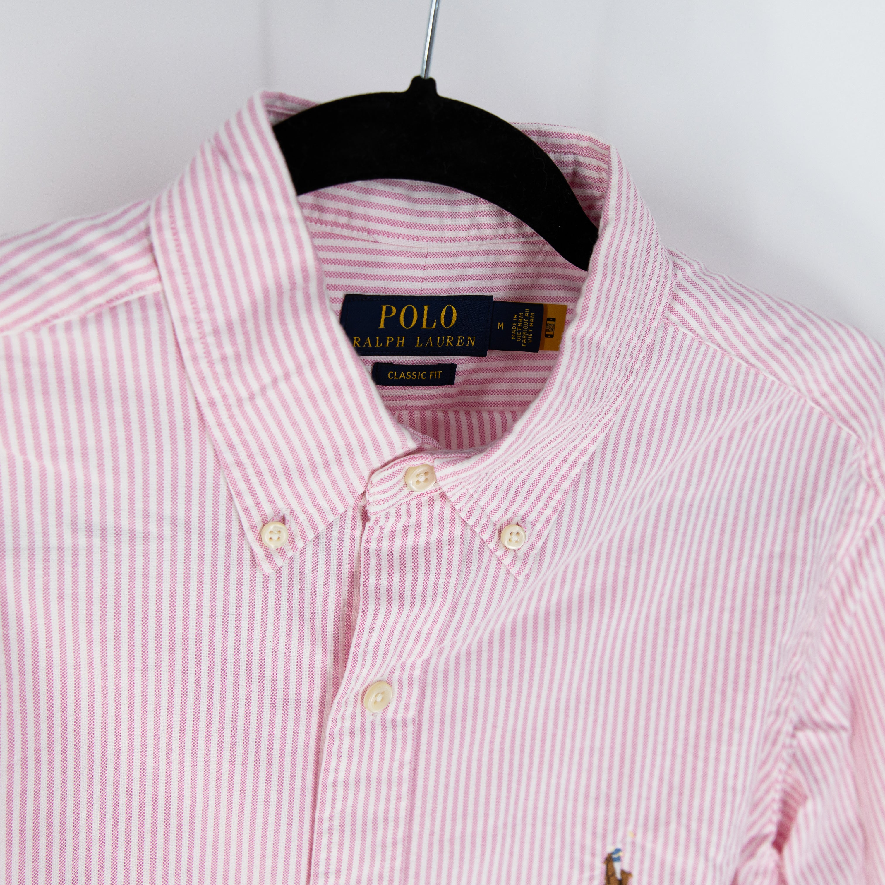Polo Ralph Lauren Men's Cotton Collared Long Sleeve Button Down Shirt Pink White