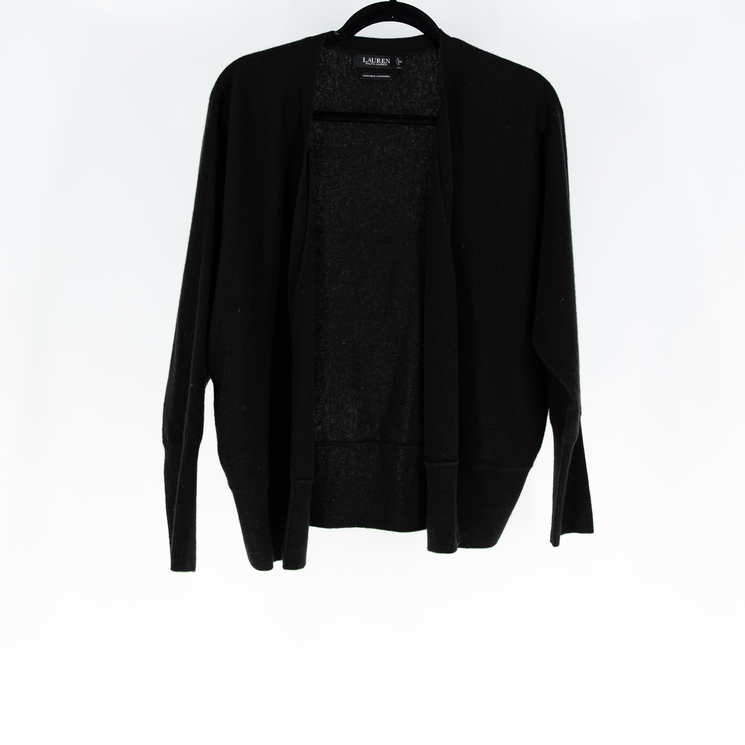 Ralph Lauren Women's 100% Washable Cashmere Knit Button Cardigan Sweater Black