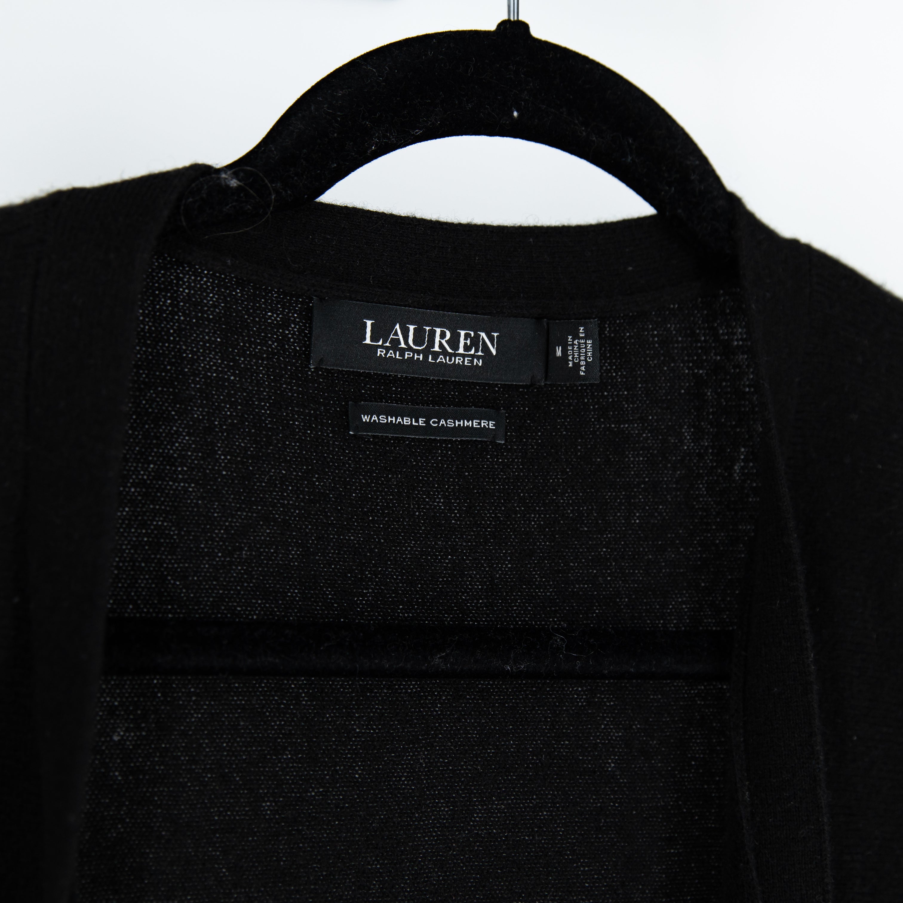 Ralph Lauren Women's 100% Washable Cashmere Knit Button Cardigan Sweater Black