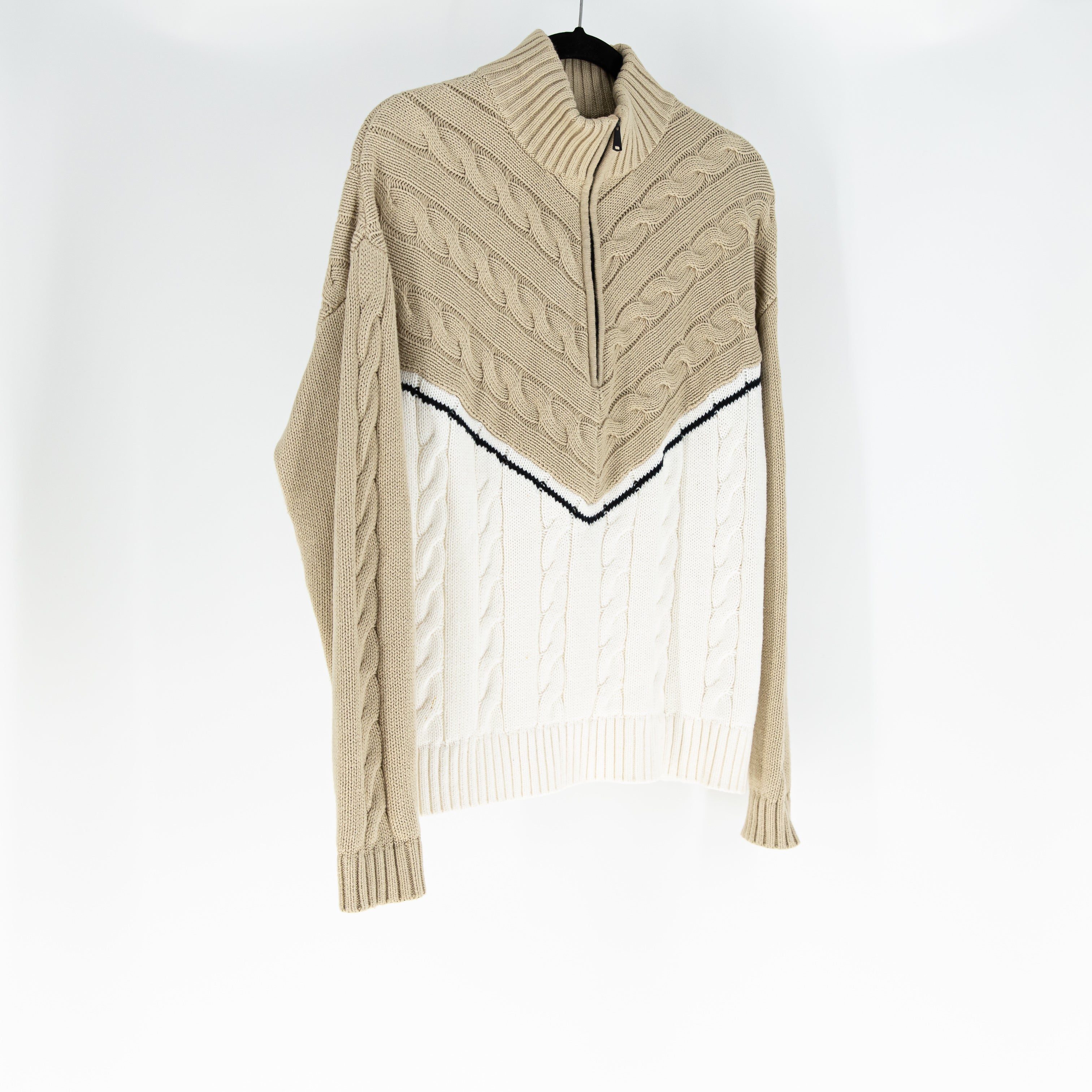 Alp N Rock Jordan 1/2 Zip Organic Soft Cotton Cable Knit Pullover Wheat White S