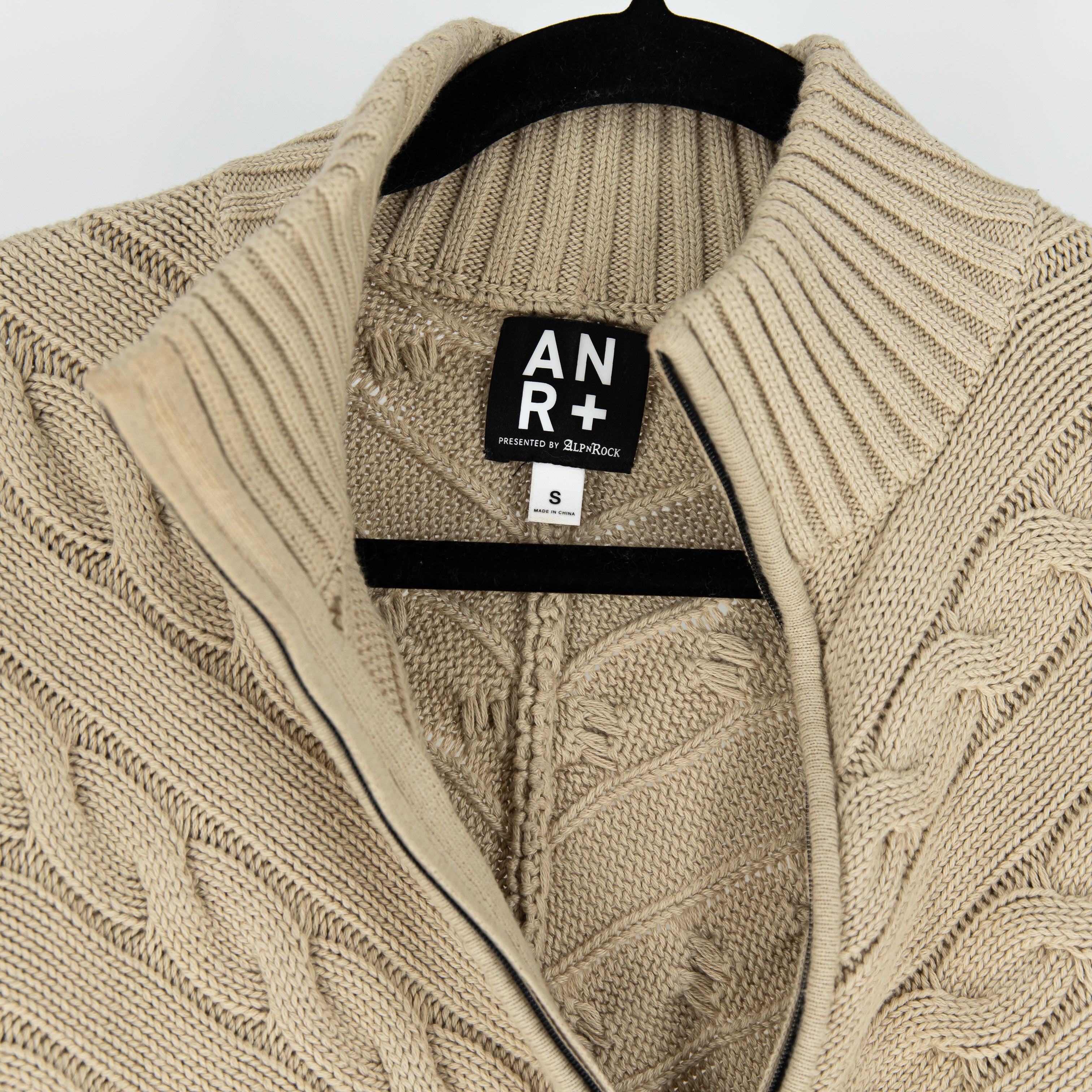 Alp N Rock Jordan 1/2 Zip Organic Soft Cotton Cable Knit Pullover Wheat White S