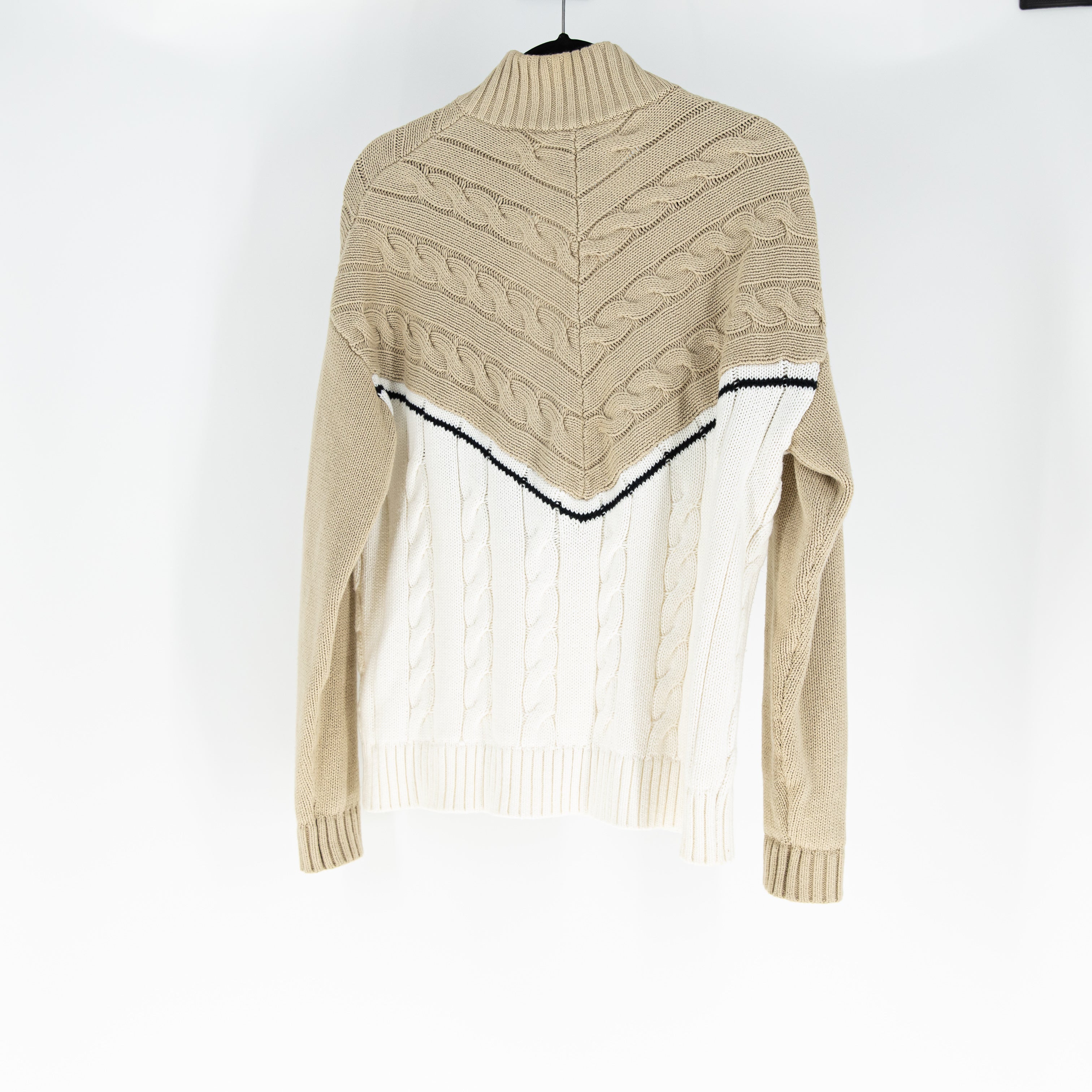 Alp N Rock Jordan 1/2 Zip Organic Soft Cotton Cable Knit Pullover Wheat White S