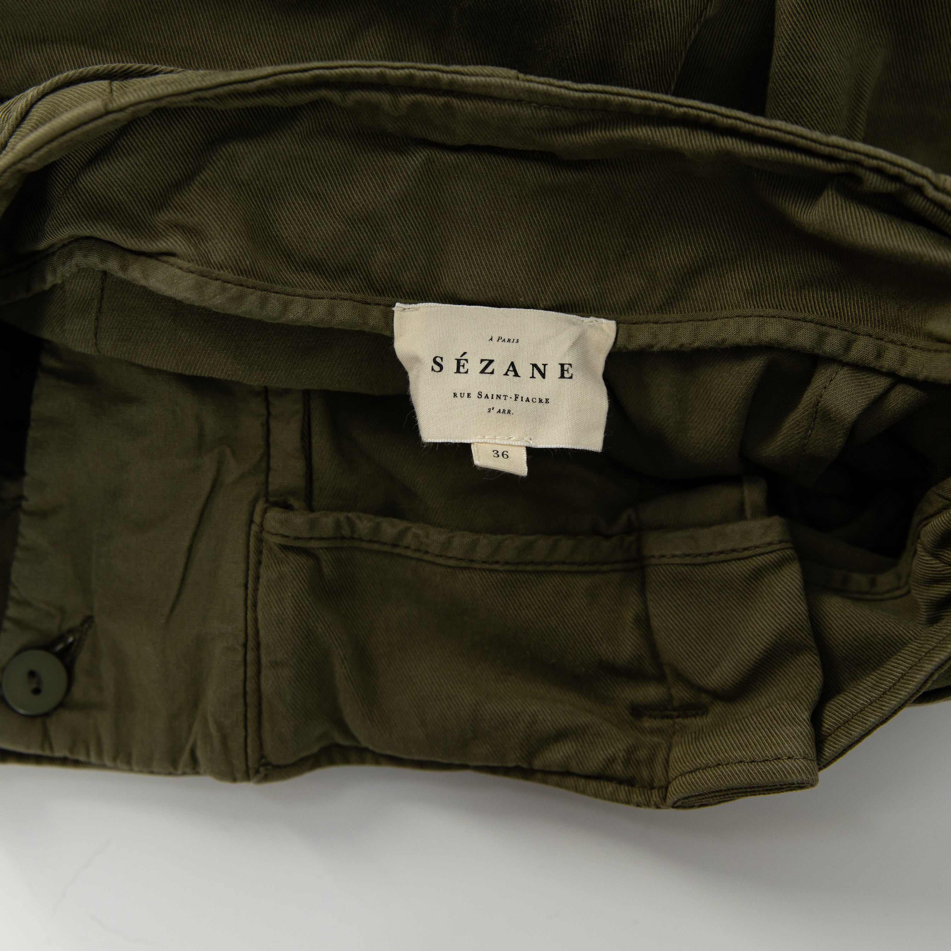 Sezane Women's Rome Cotton Stretch High Rise Casual Belted Shorts Olive Green S