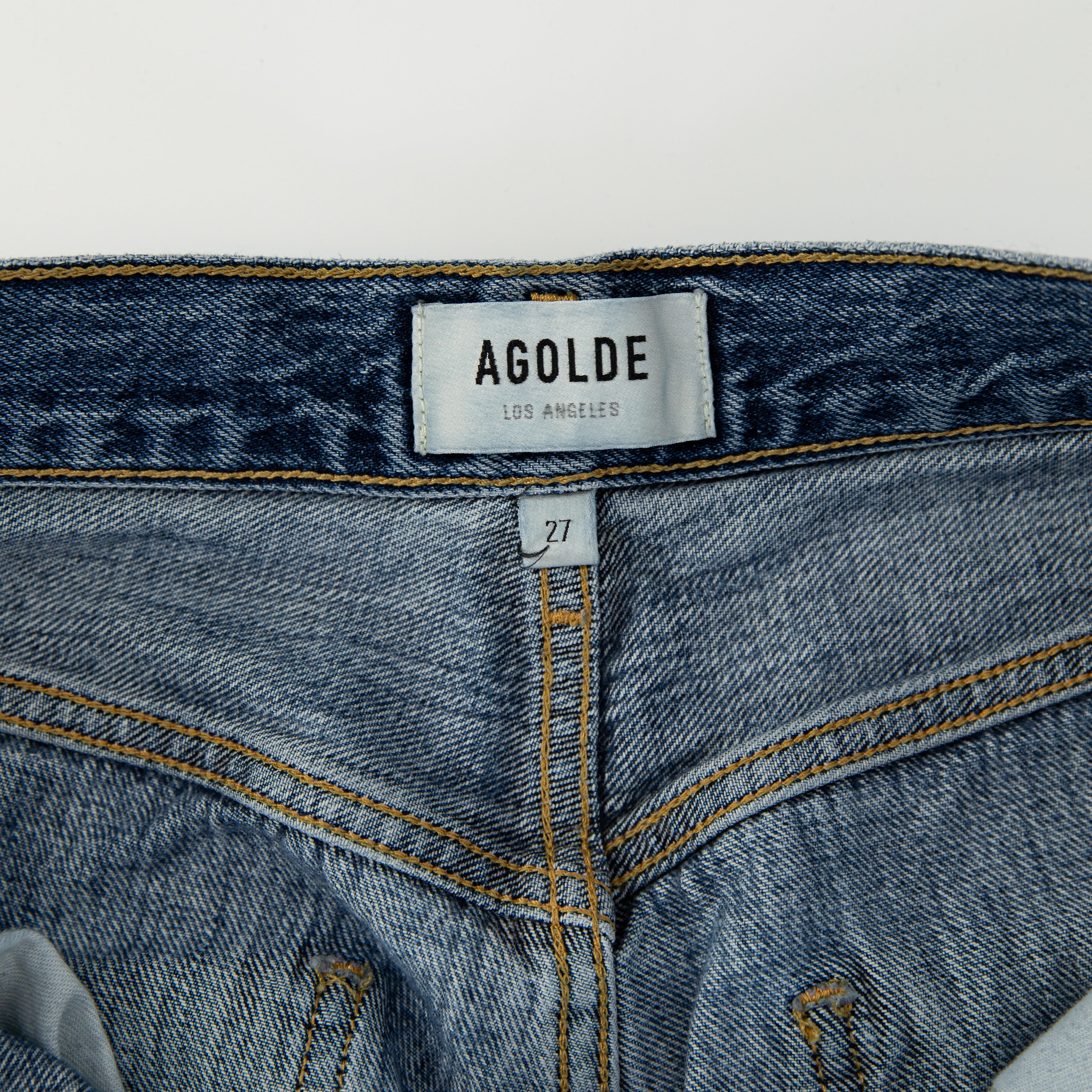 Agolde Denim Riley High Rise Straight Cotton Crop Distressed Jeans 27