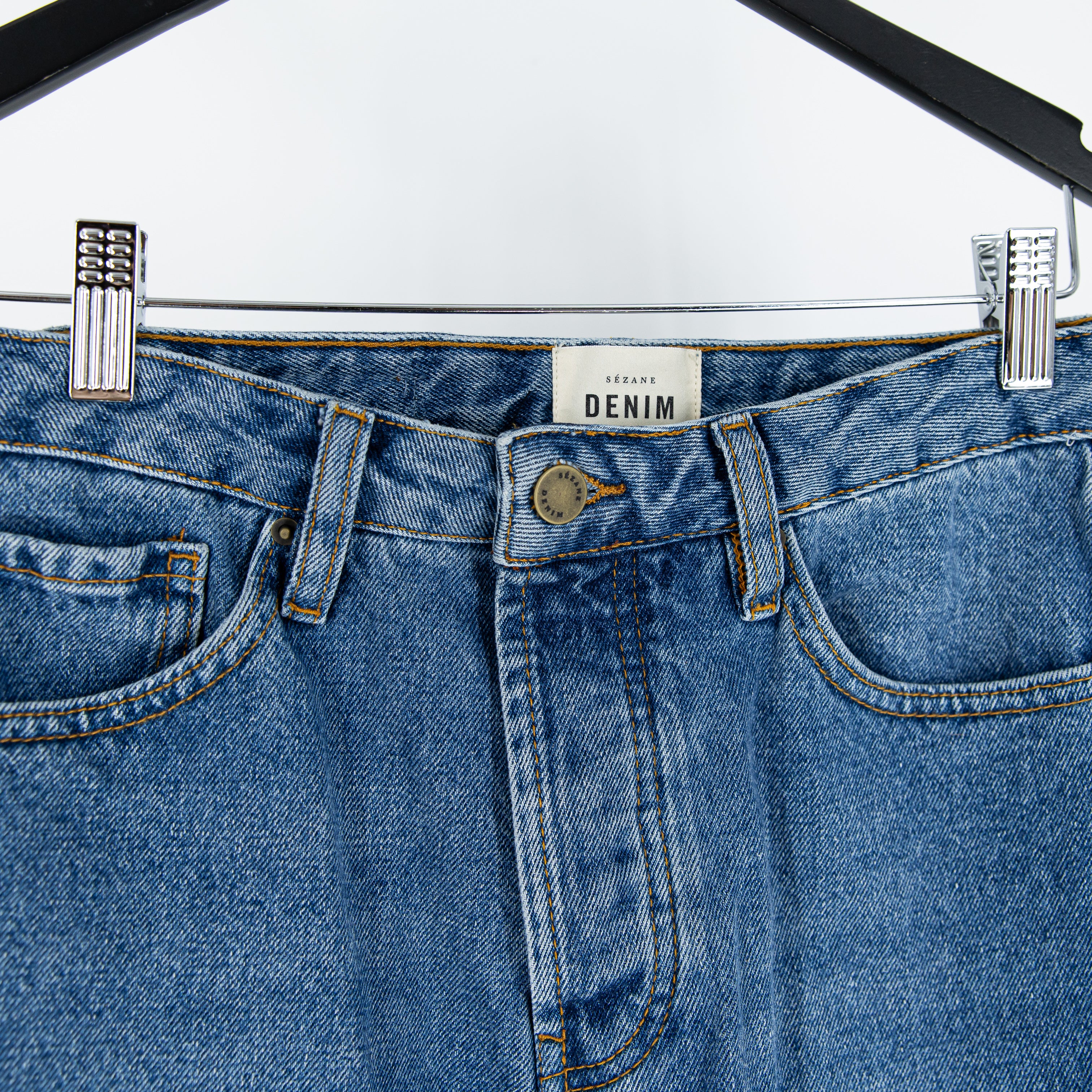 Sezane Women's Organic Cotton High Rise Straight Leg Denim Jeans Blue 27
