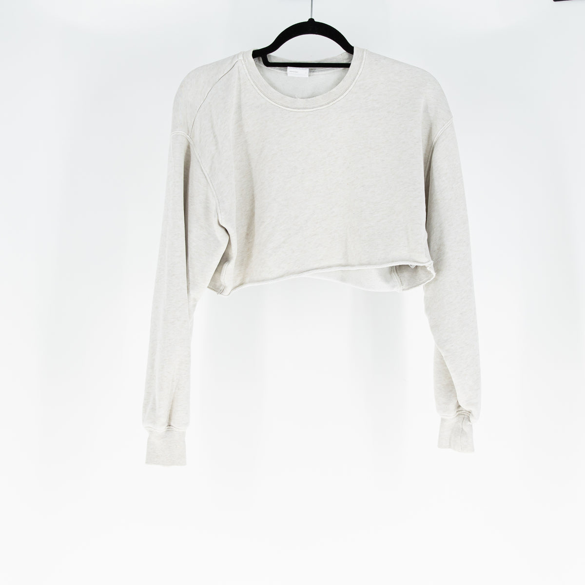 Aritzia TNA AiryAF Fleece Raw Edge Hem Crew Neck Cropped Sweatshirt Sweater Gray