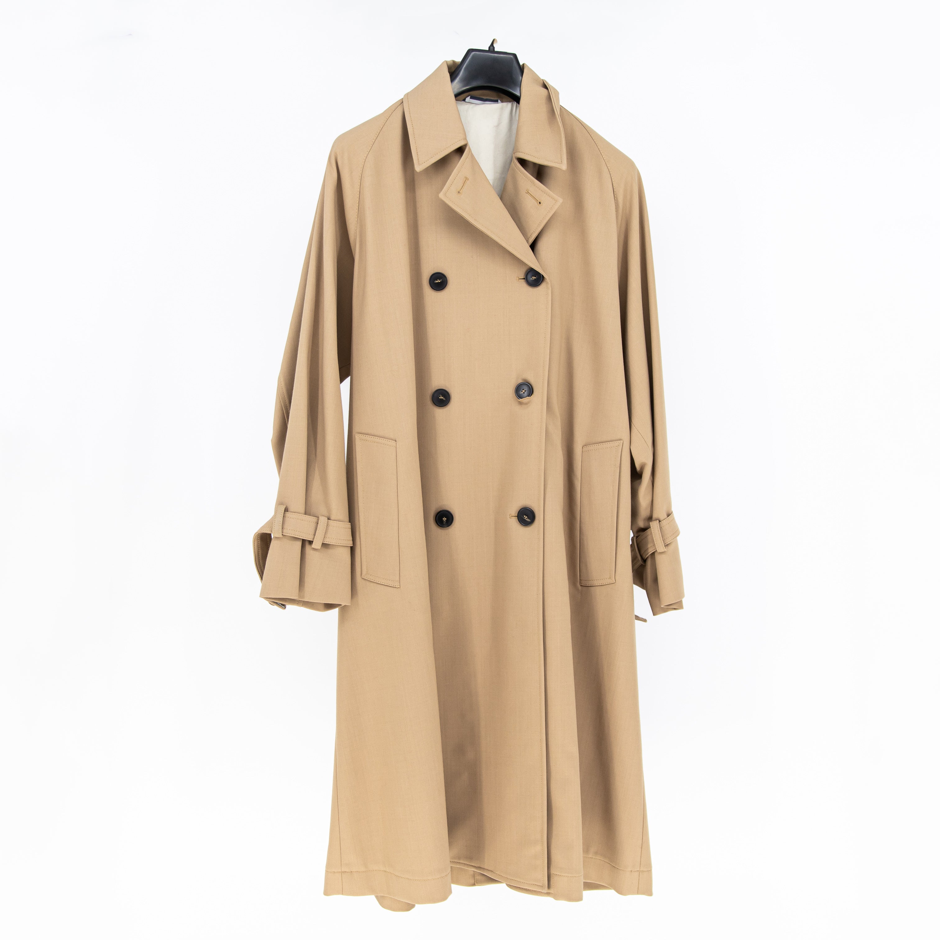 Max Mara Women's Wool Blend Double Breasted Trench Coat Jacket Neutral 2